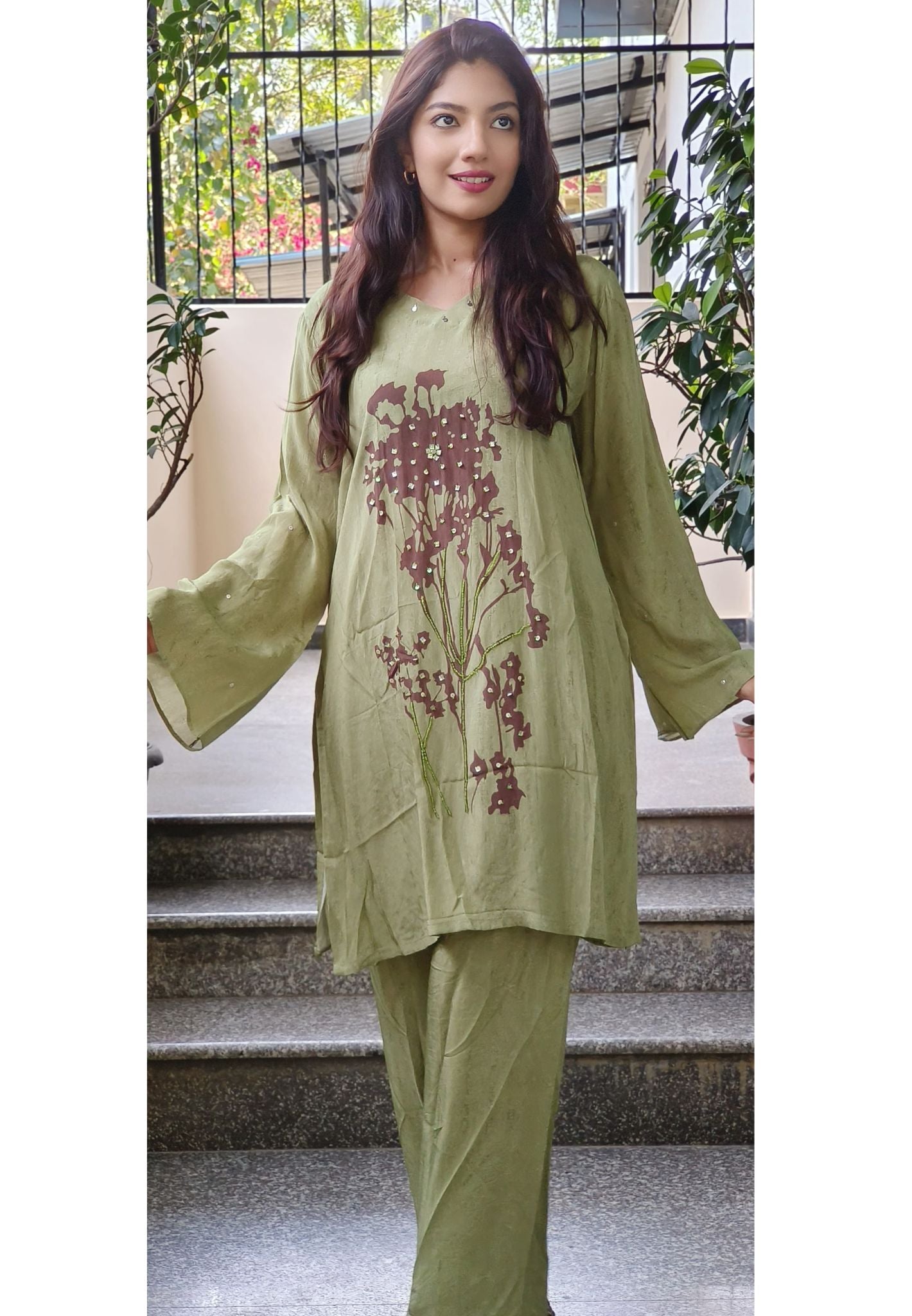 Pure crape Abstract printed co-ord set-04951-52