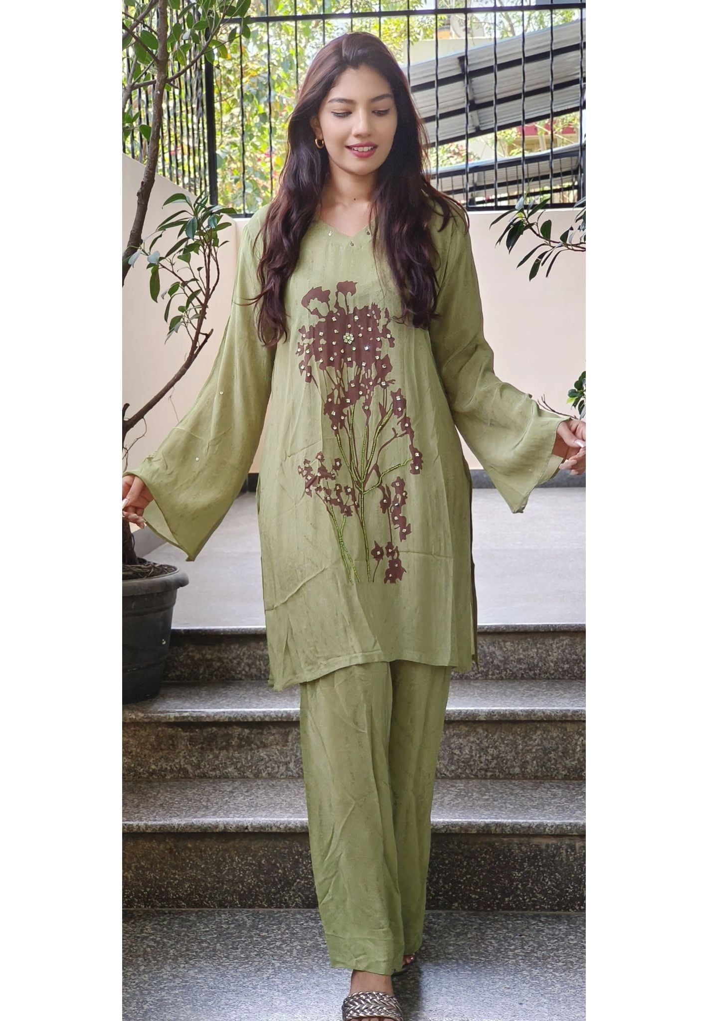 Pure crape Abstract printed co-ord set-04951-52