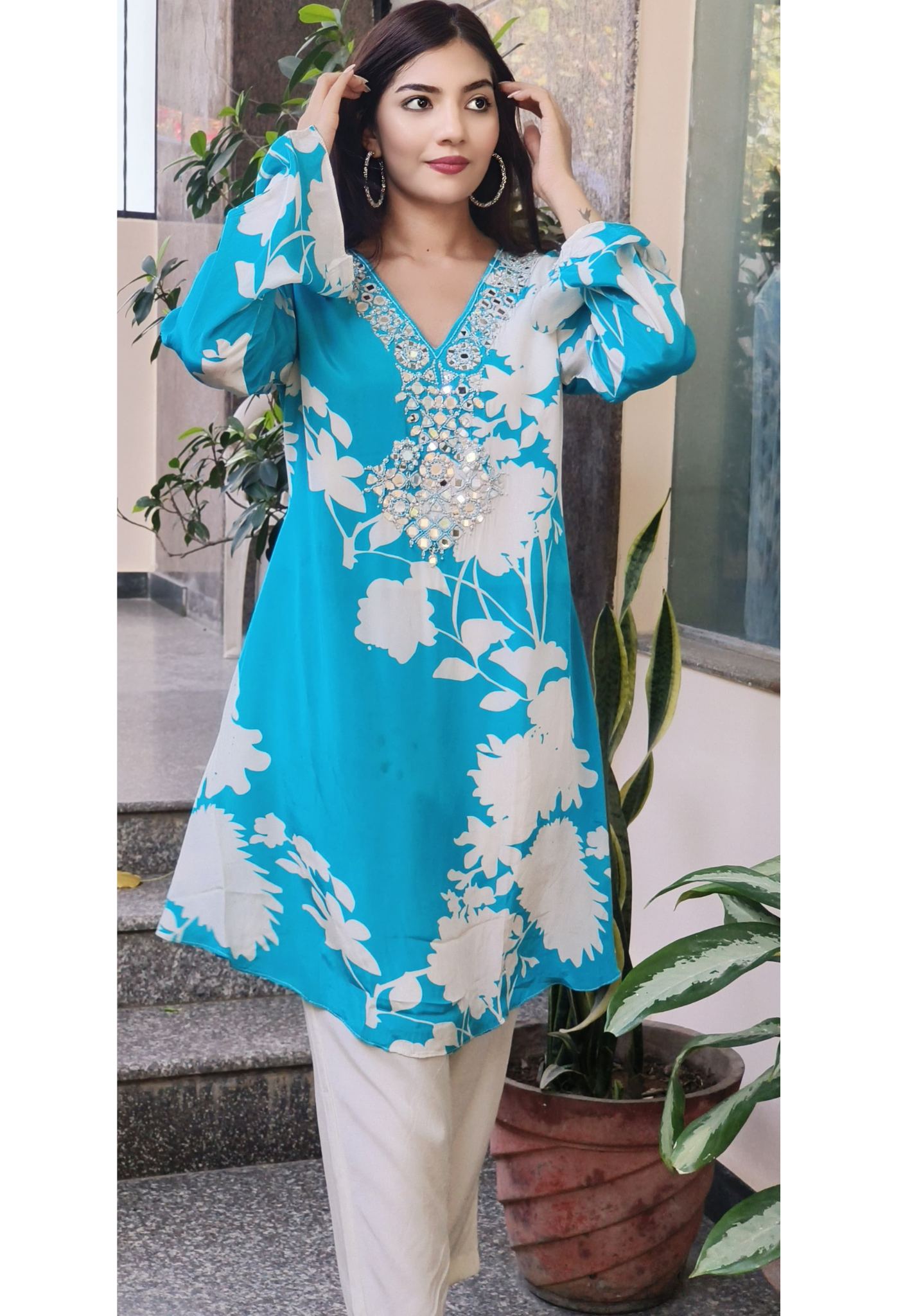 Exquisite Real Mirror Embroidered Pure Crepe Printed Co-Ord Set for Elegant and Contemporary Style-