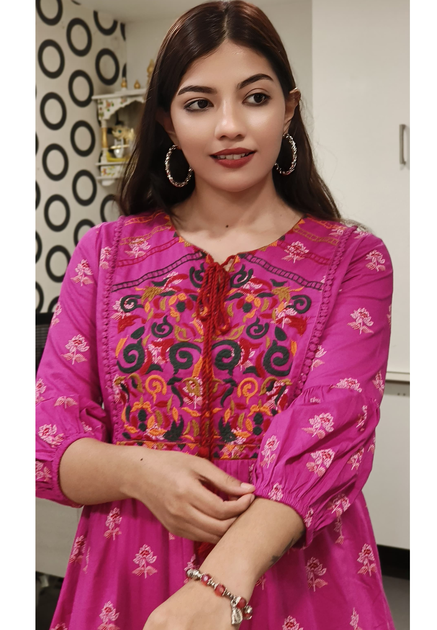 Thread Embroidered Cotton Below Knee Length Frock-09108