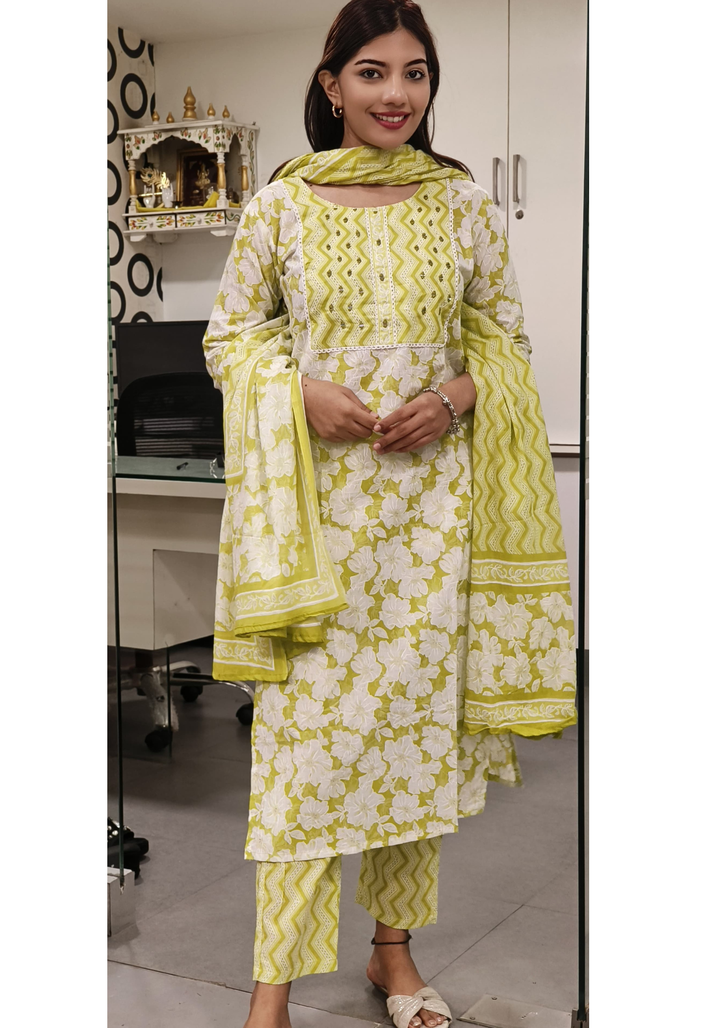 Liril Green Real Mirror Embroidered Cotton Full Suit Set-08554