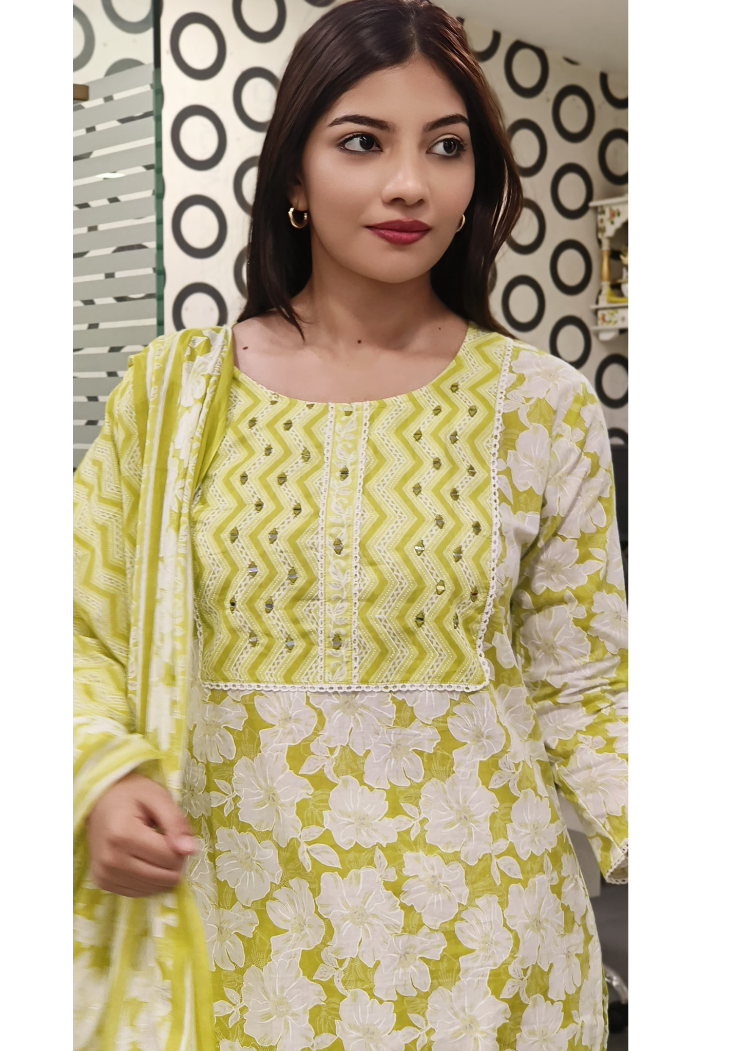 Liril Green Real Mirror Embroidered Cotton Full Suit Set-08554