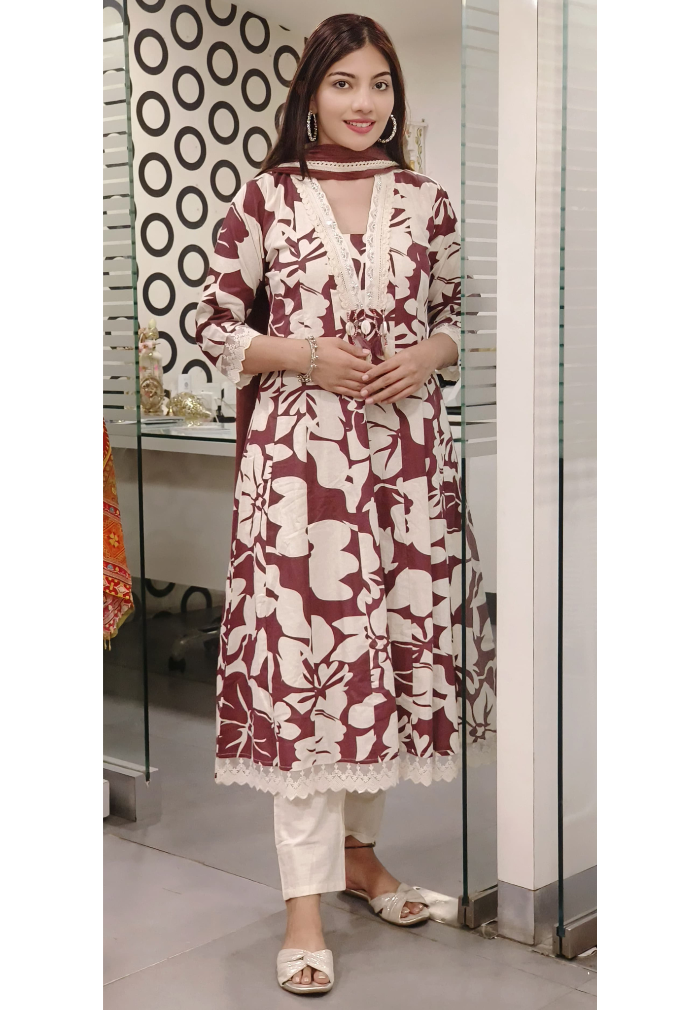 Graceful Flex Cotton A-Line Kurta Set with Stylish Neck, Bottom & Dupatta –09167