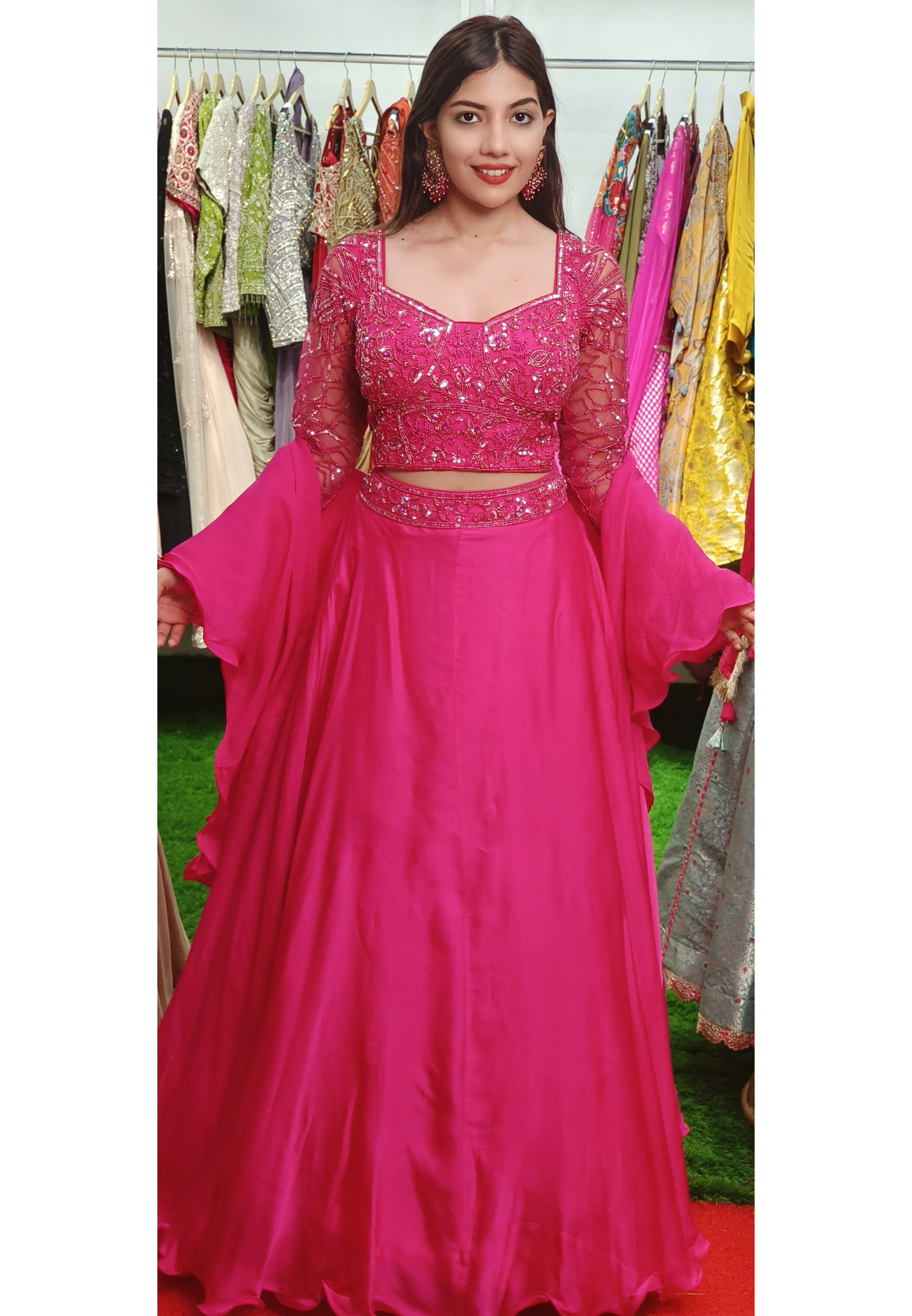 Opulent Bead-Embellished Full-Sleeve Blouse Ensemble with Coordinated Skirt and Dupatta ONLY ON ORDERS DISPATCHING AFTER 30 DAYS