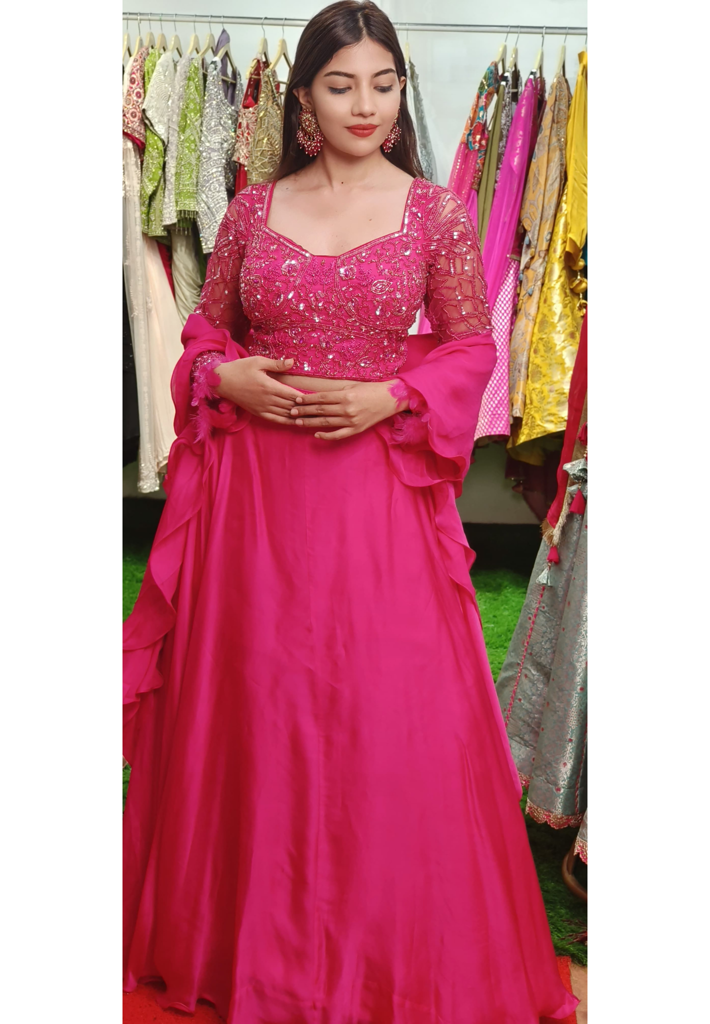 Opulent Bead-Embellished Full-Sleeve Blouse Ensemble with Coordinated Skirt and Dupatta ONLY ON ORDERS DISPATCHING AFTER 30 DAYS