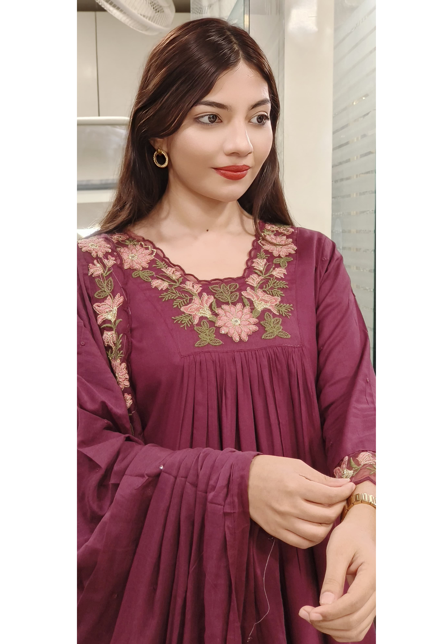 Cutwork Lace embroidered Cotton Aline full suit set with mall cotton cut work Dupatta 09242, 09243,