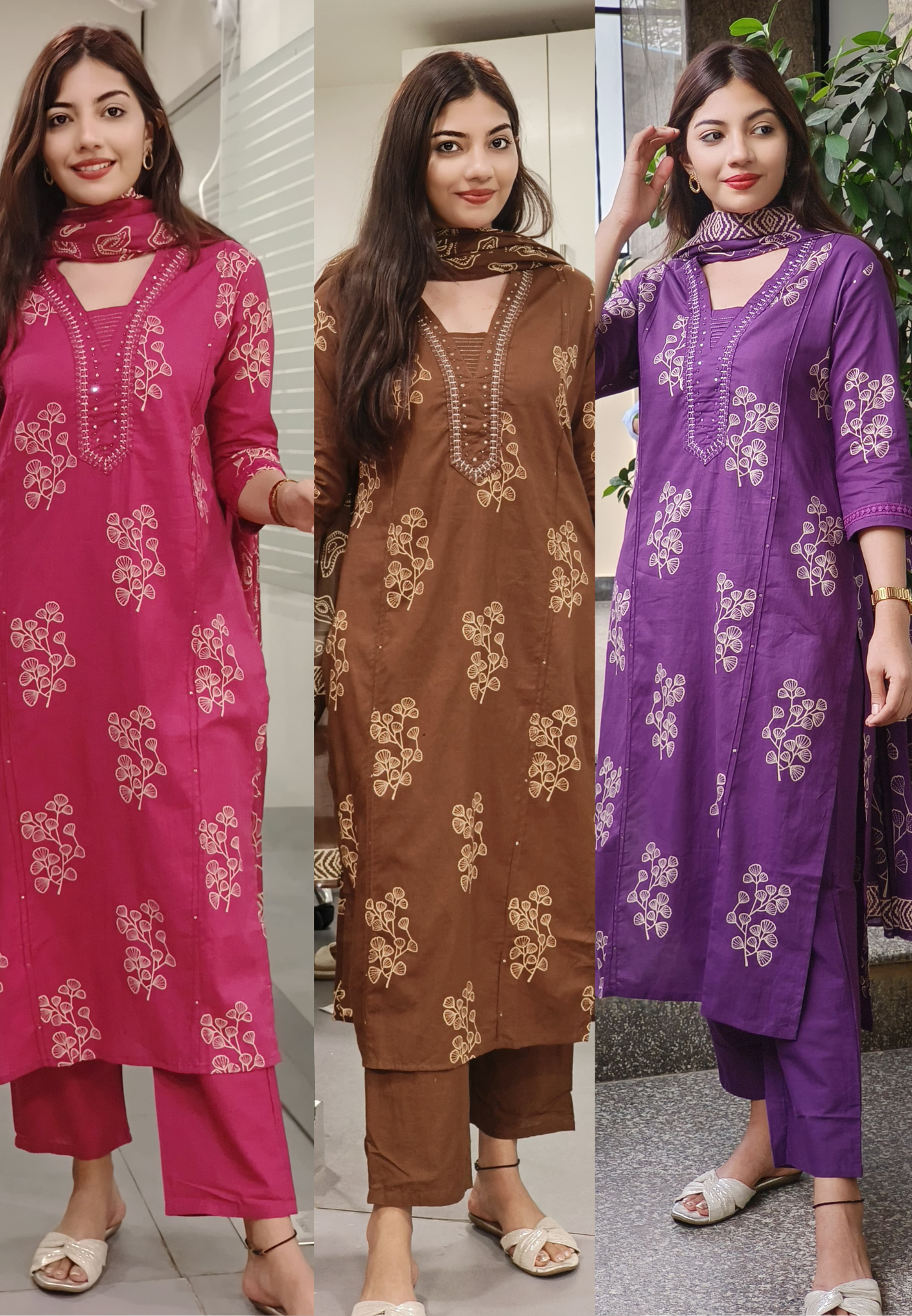 V-Neck Printed Cotton Full Suit Set – A Perfect Blend of Comfort & Style 09235,09237