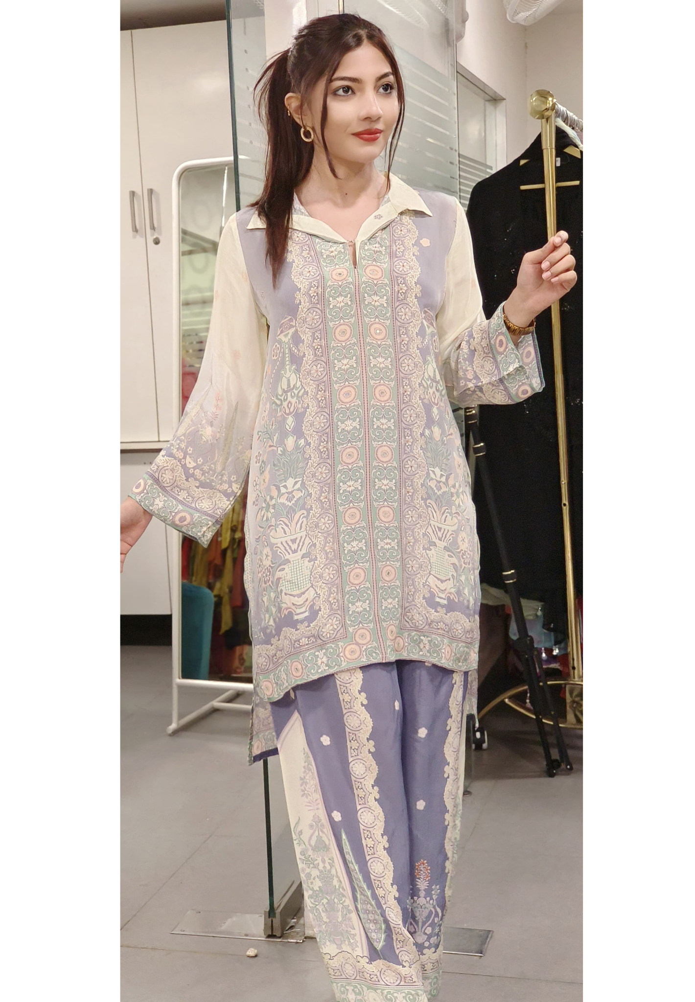 Light shade Collar Printed Cord set