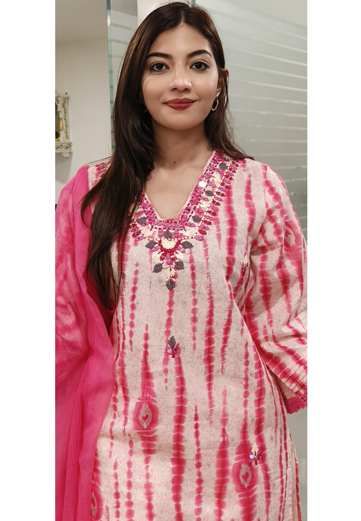 Elegant Tie-Dye Real Mirror Embroidered Full suit Set with Tulip Pants kora Doria Dupatta-09365,09367