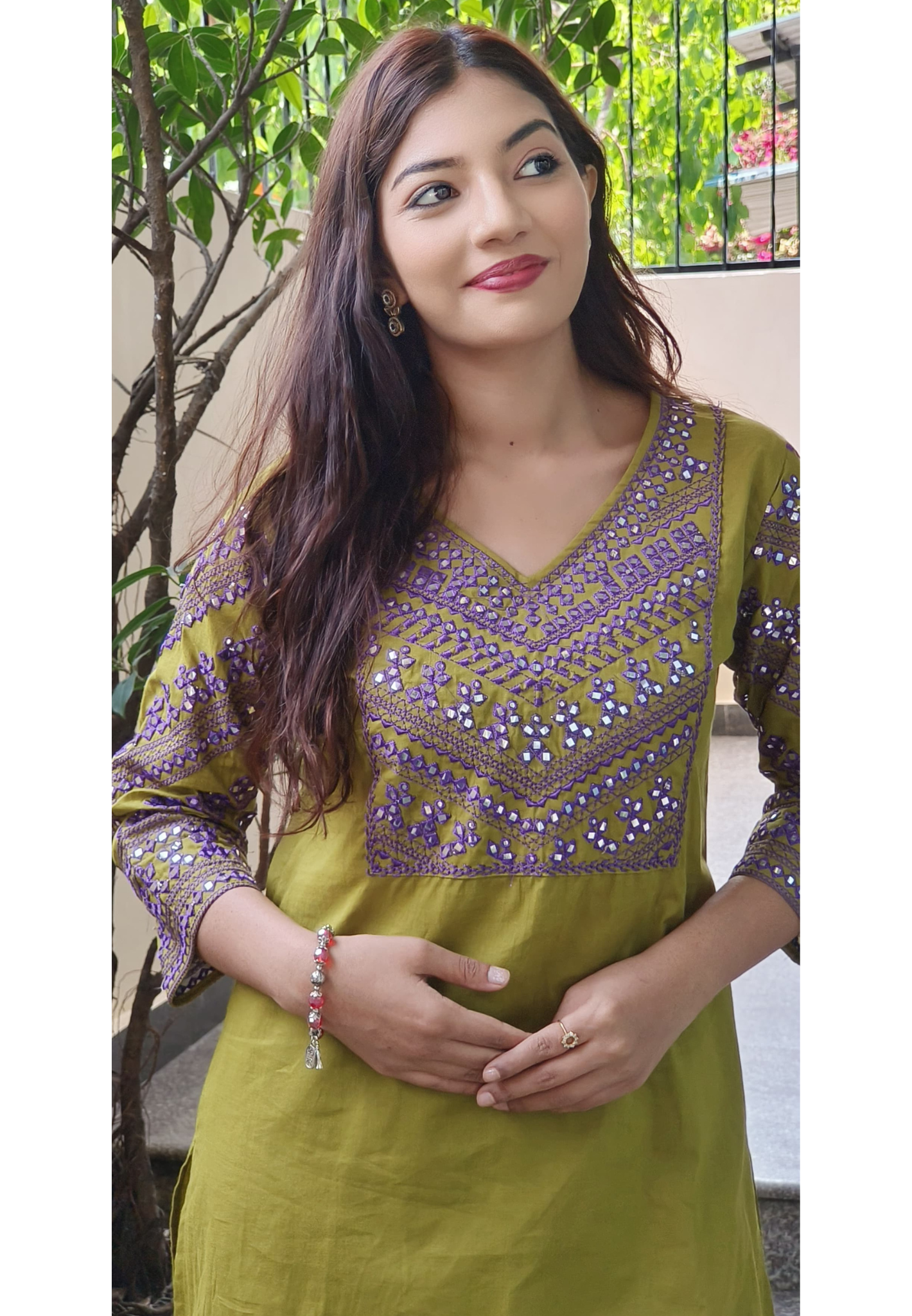 Foil Mirror Work Cotton Kurta with Ethnic Charm-09318,09317