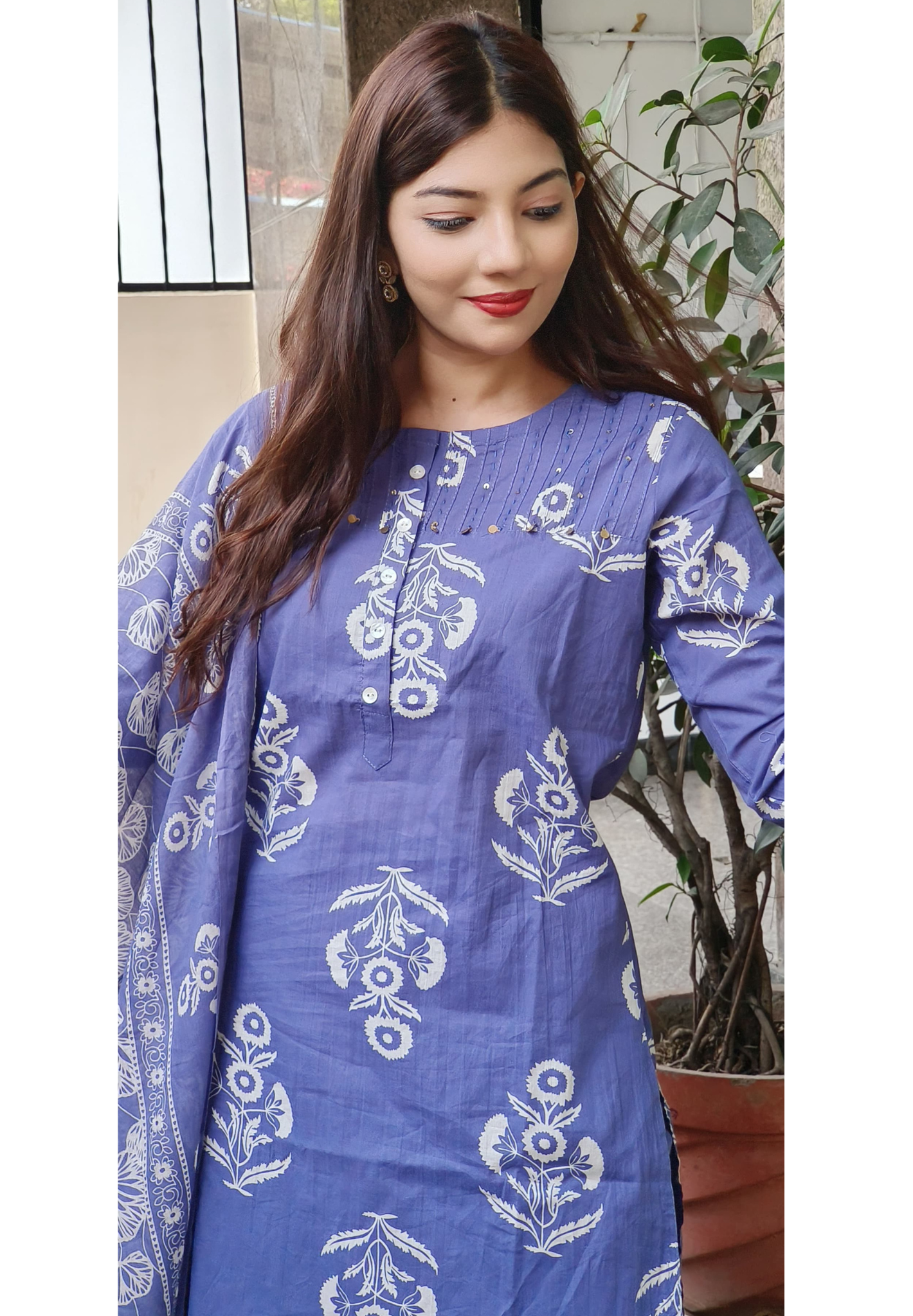 Pure cotton Printed Lilac Full Suit Set-09347