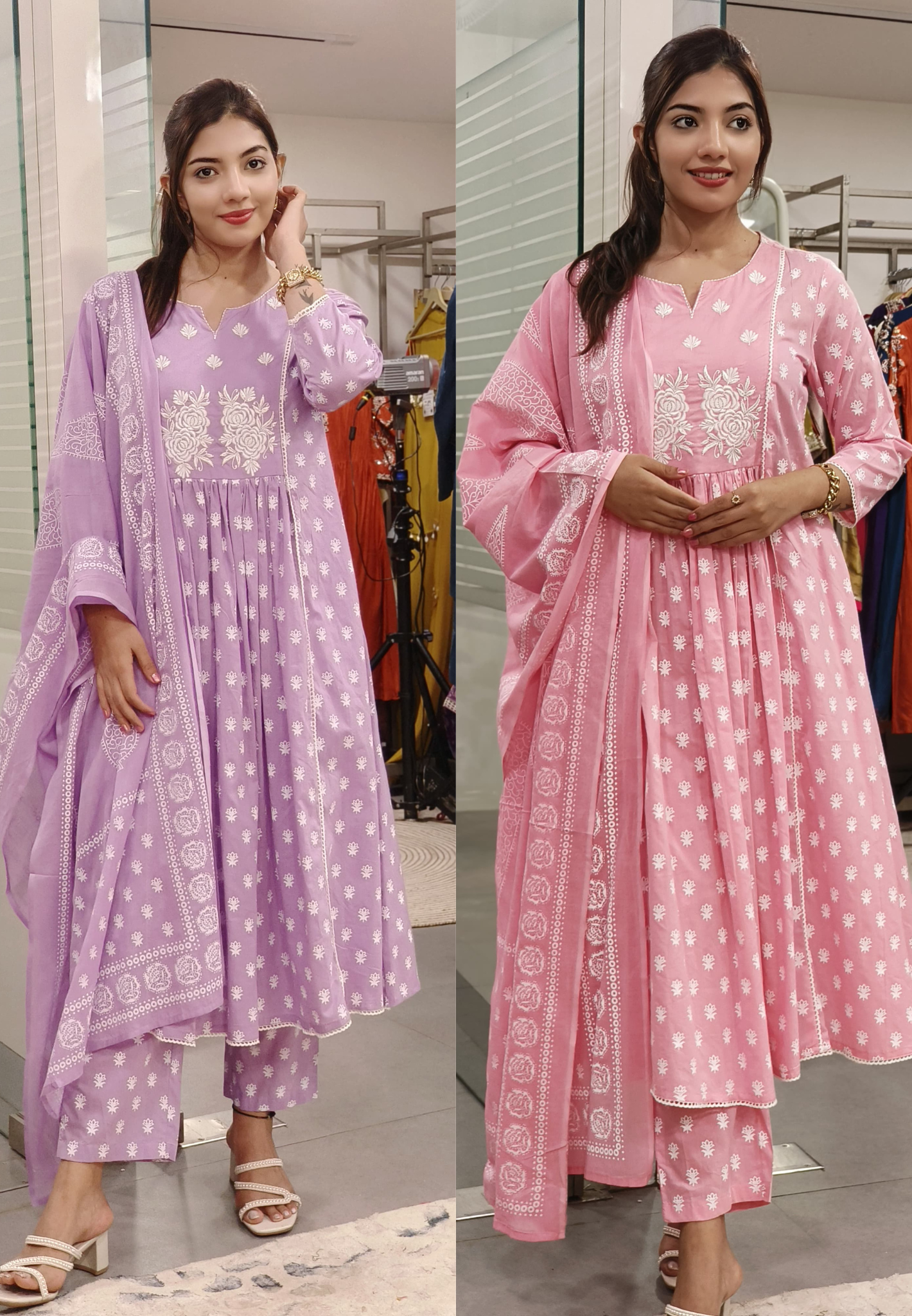 Cotton Embroidered Aline Anarkali Full Suit Set