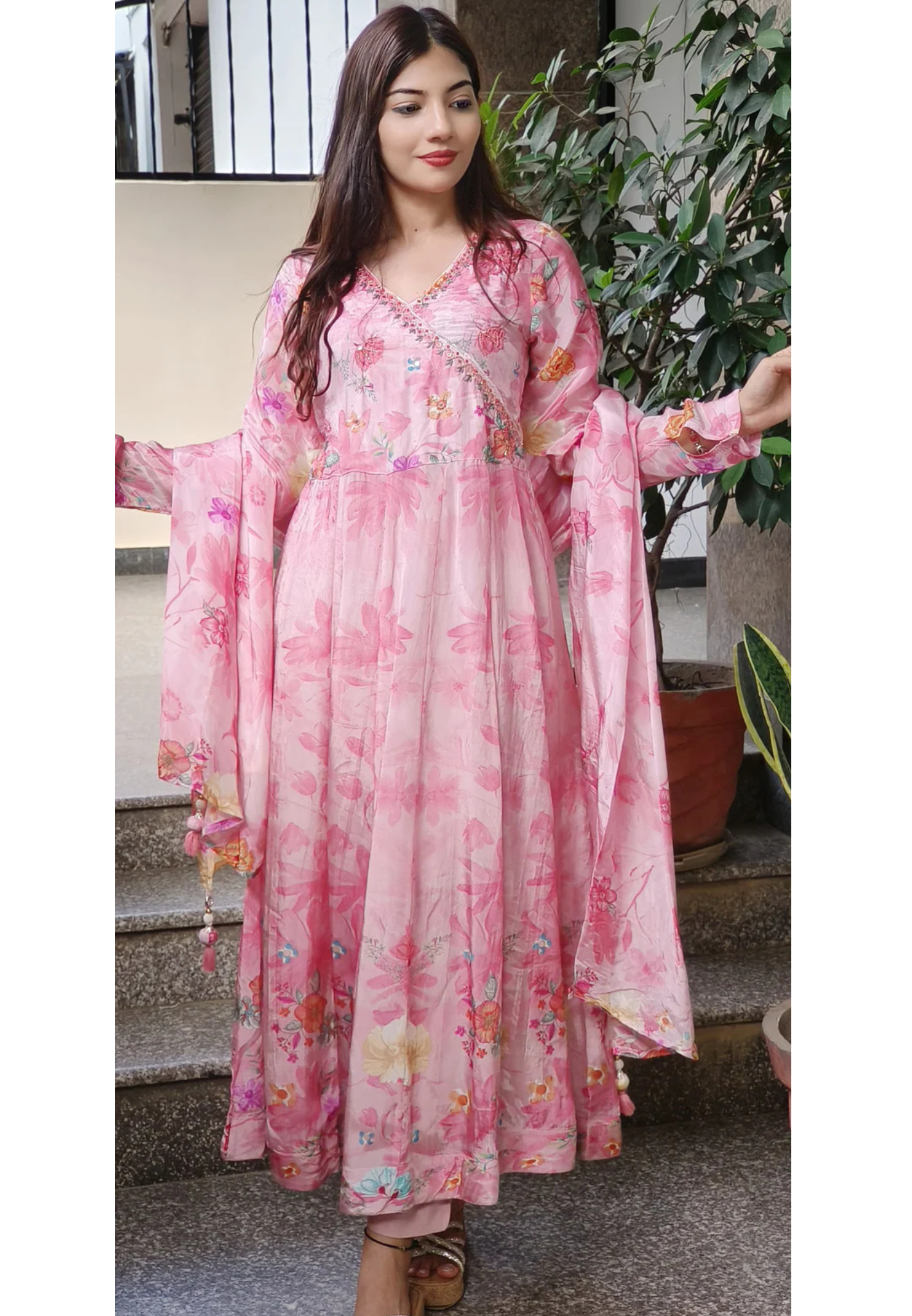 Angrakha Style Embroidered Anarkali Set 09360