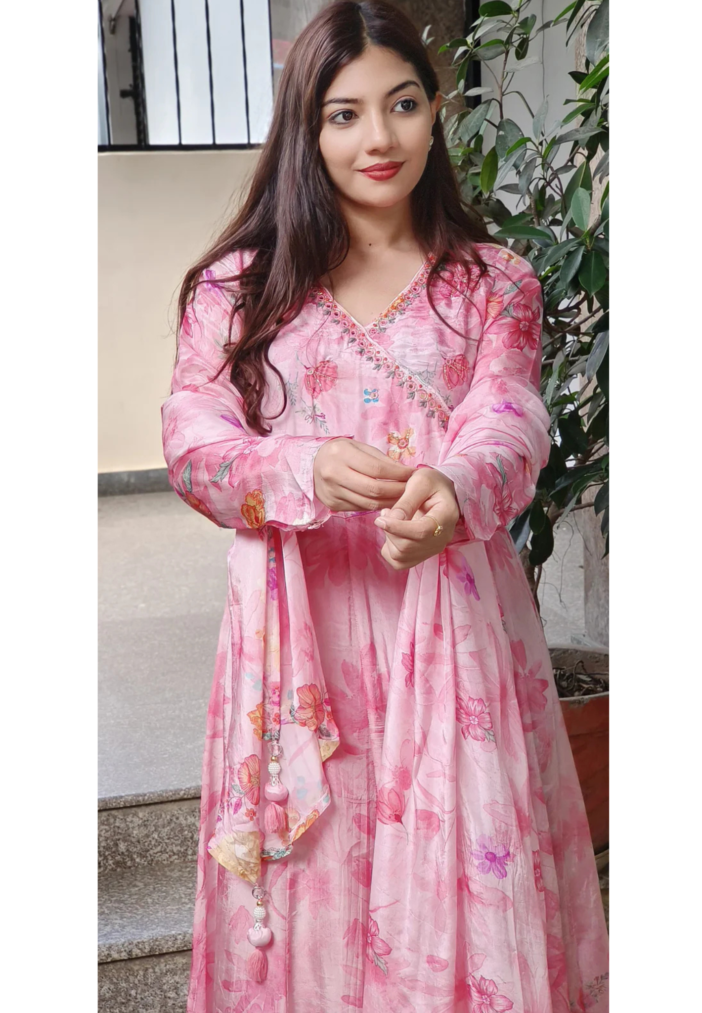 Angrakha Style Embroidered Anarkali Set 09360
