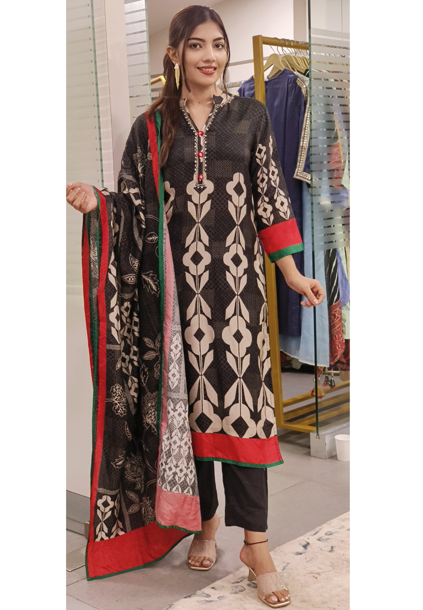 Beautiful Dola Silk printed full suit set-09439