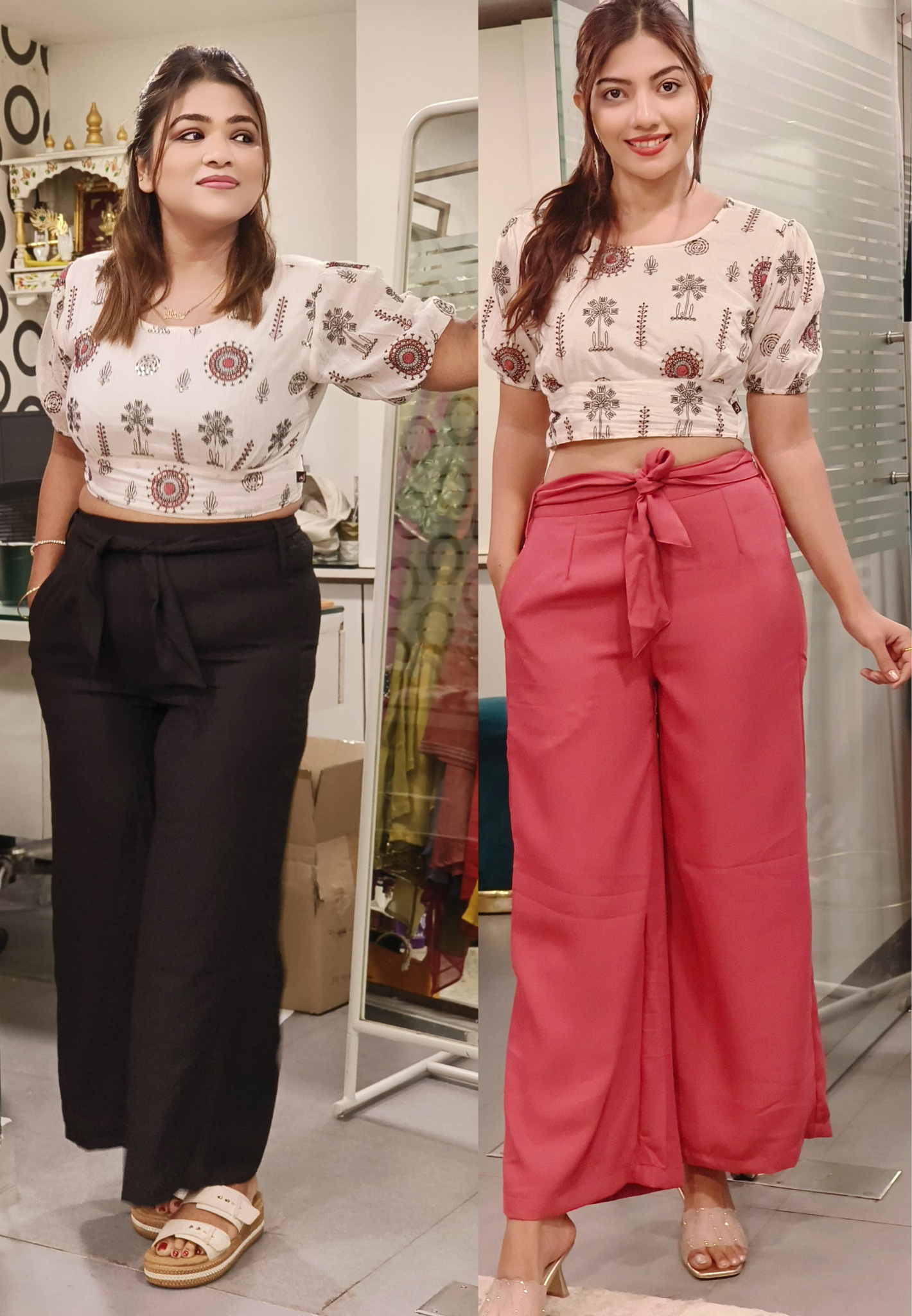 Cotton Embroidered Crop Top With Solid Bottom-09436,09435