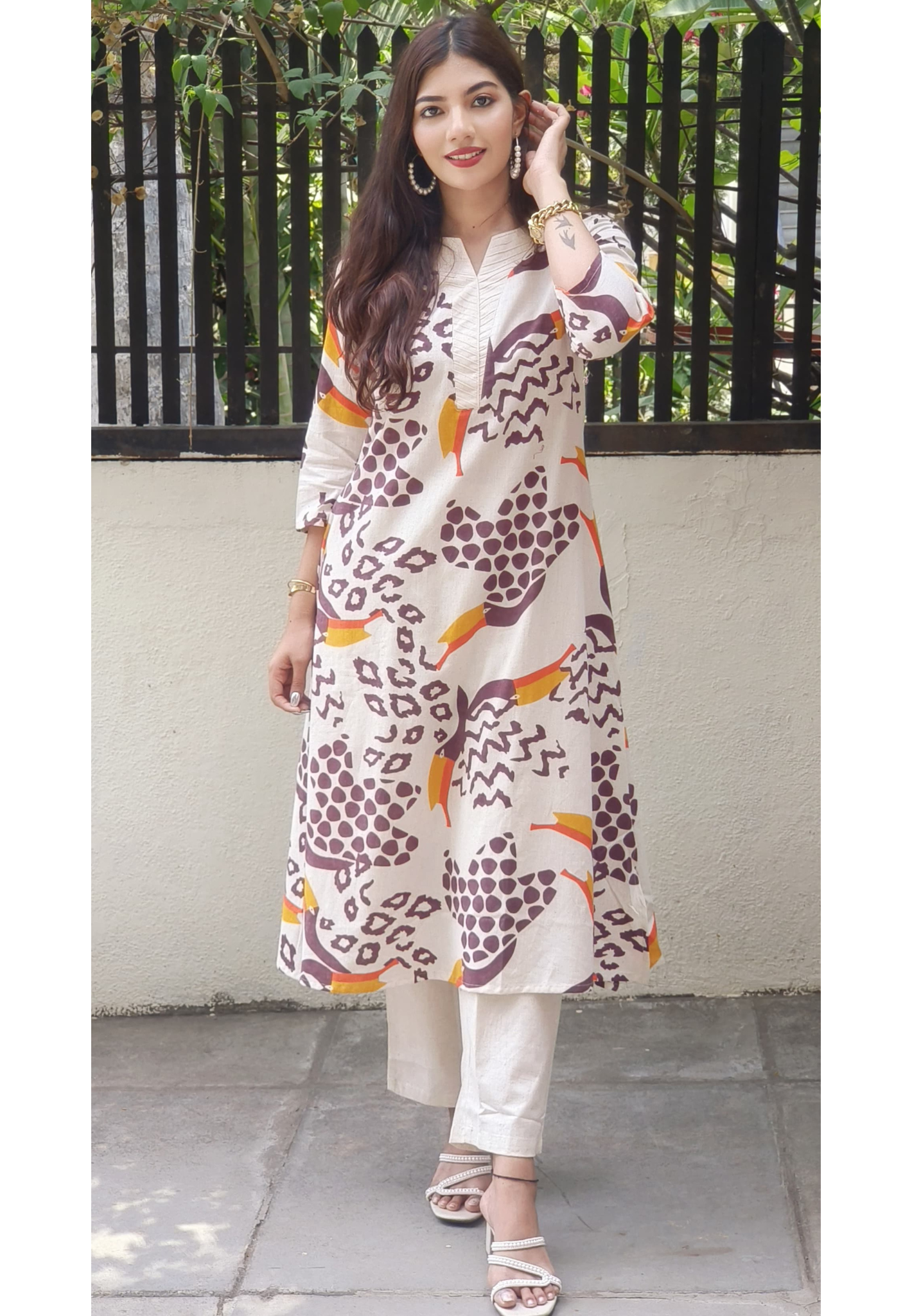 Everyday Elegance Printed A-Line Flex Cotton Kurta With Pant