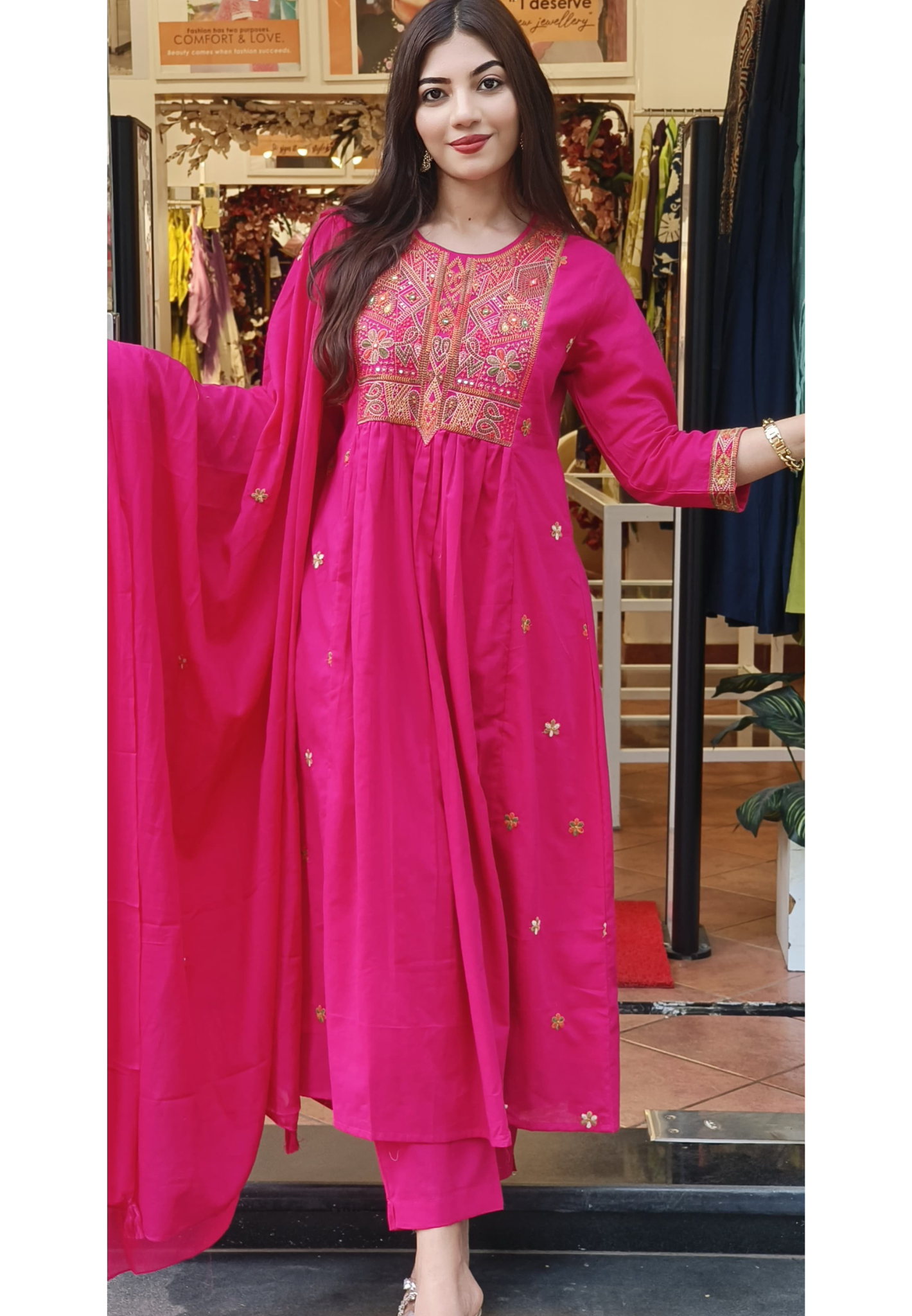 A-Line Mul Cotton  Kurta Set with Embroidered Yoke & Dupatta Pure Cotton Elegance in Festive 9491,9490