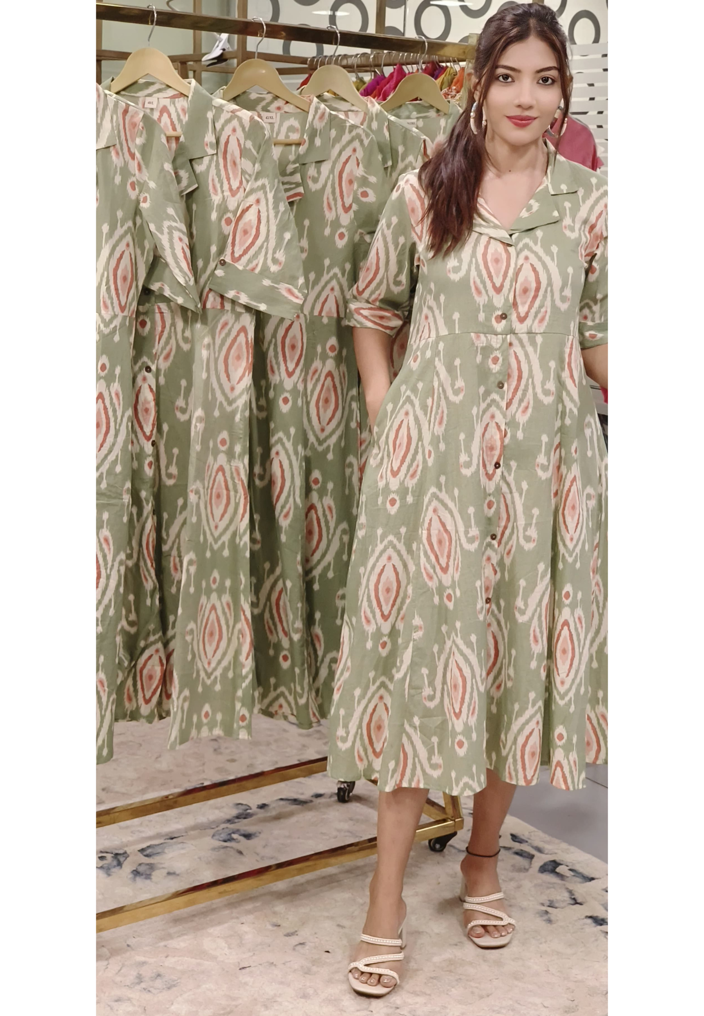 Ikkat Print Summer Style Printed Cotton Casual Frock With Pocket 9535,9534