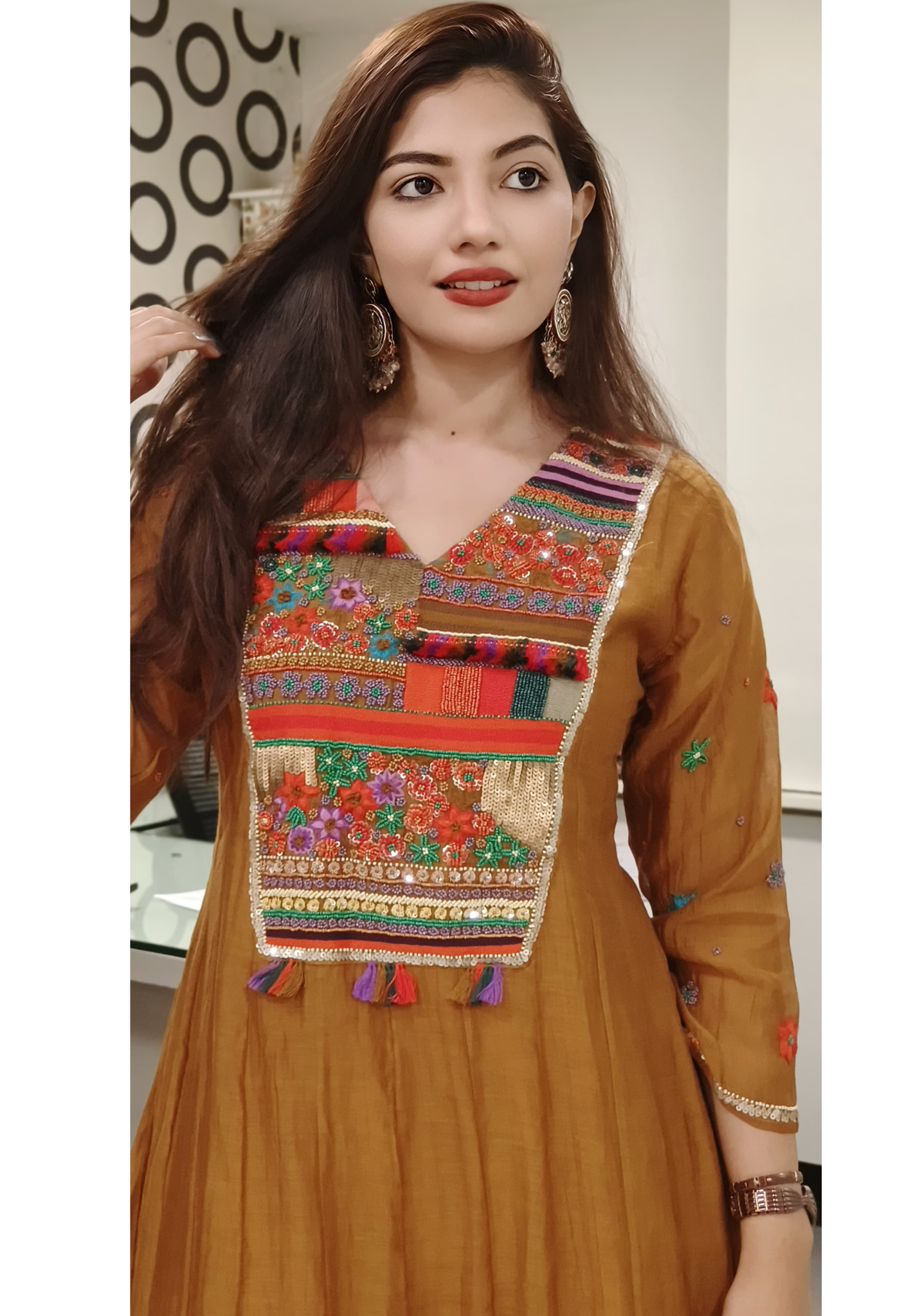 Elegance Redefined Mul Chanderi A-Line Kurta Set with Exquisite Multicolor Embroidery and-Matching Pants-9508,9509