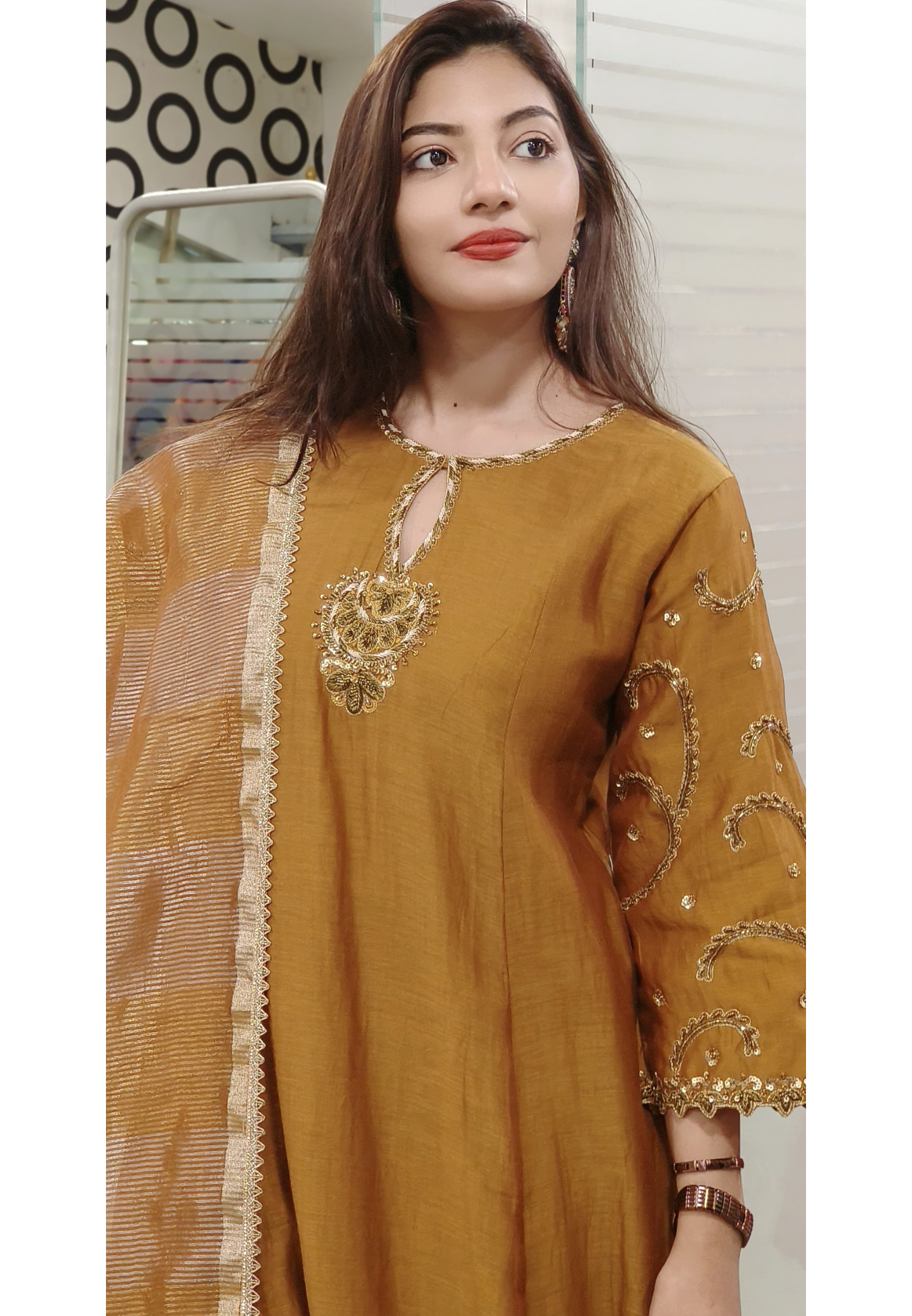Gracefully Embroidered Mul Chanderi A-line Full Suit Set with Tissue Dupatta -9506,9507