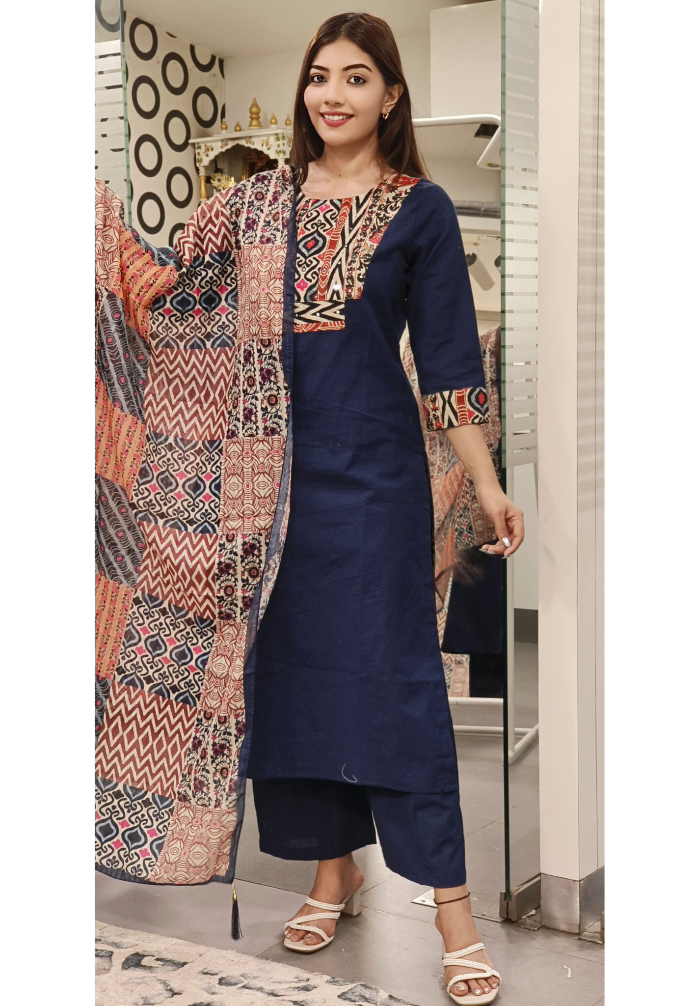 Beautiful Patch Printed Yoke Linen Cotton Full suit Set with Printed Dupatta-9536,9537