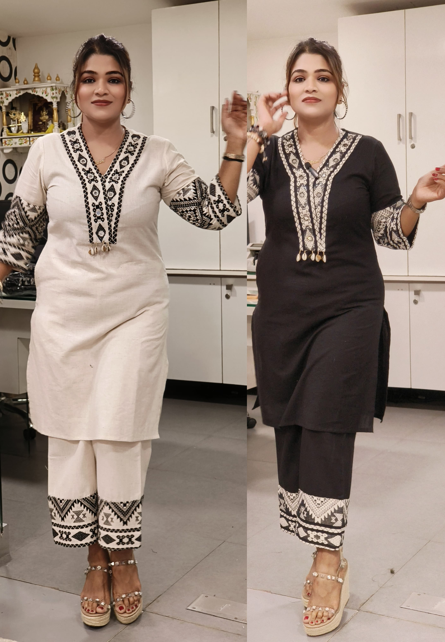Flex Cotton Stylish Solid Shade Embroiderd Lace  Neck And Seleeves Kurta Pant-9539,9538
