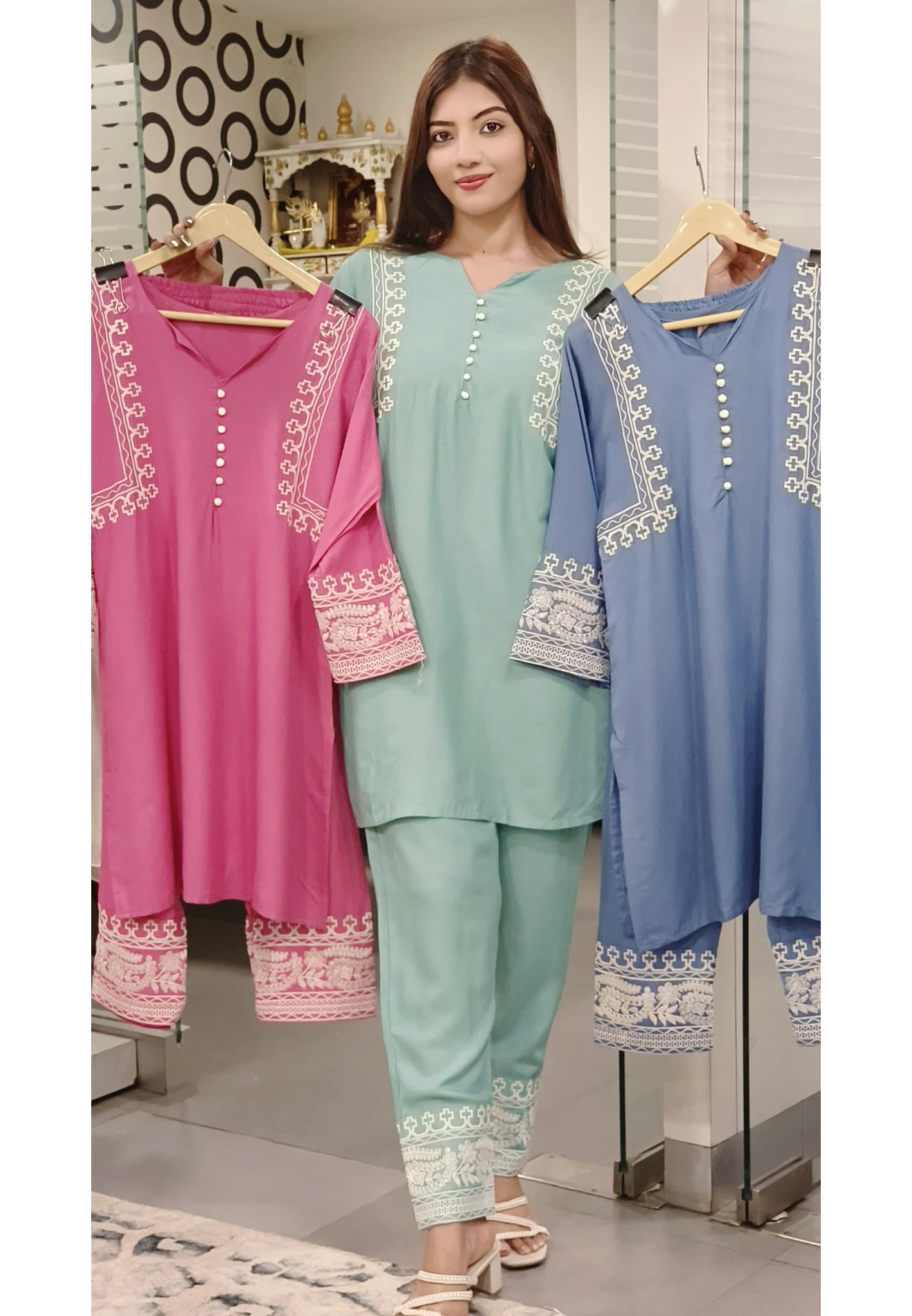 Elegant Thread embroidered Slub Cotton Cord Set-9524,9525,952,9526