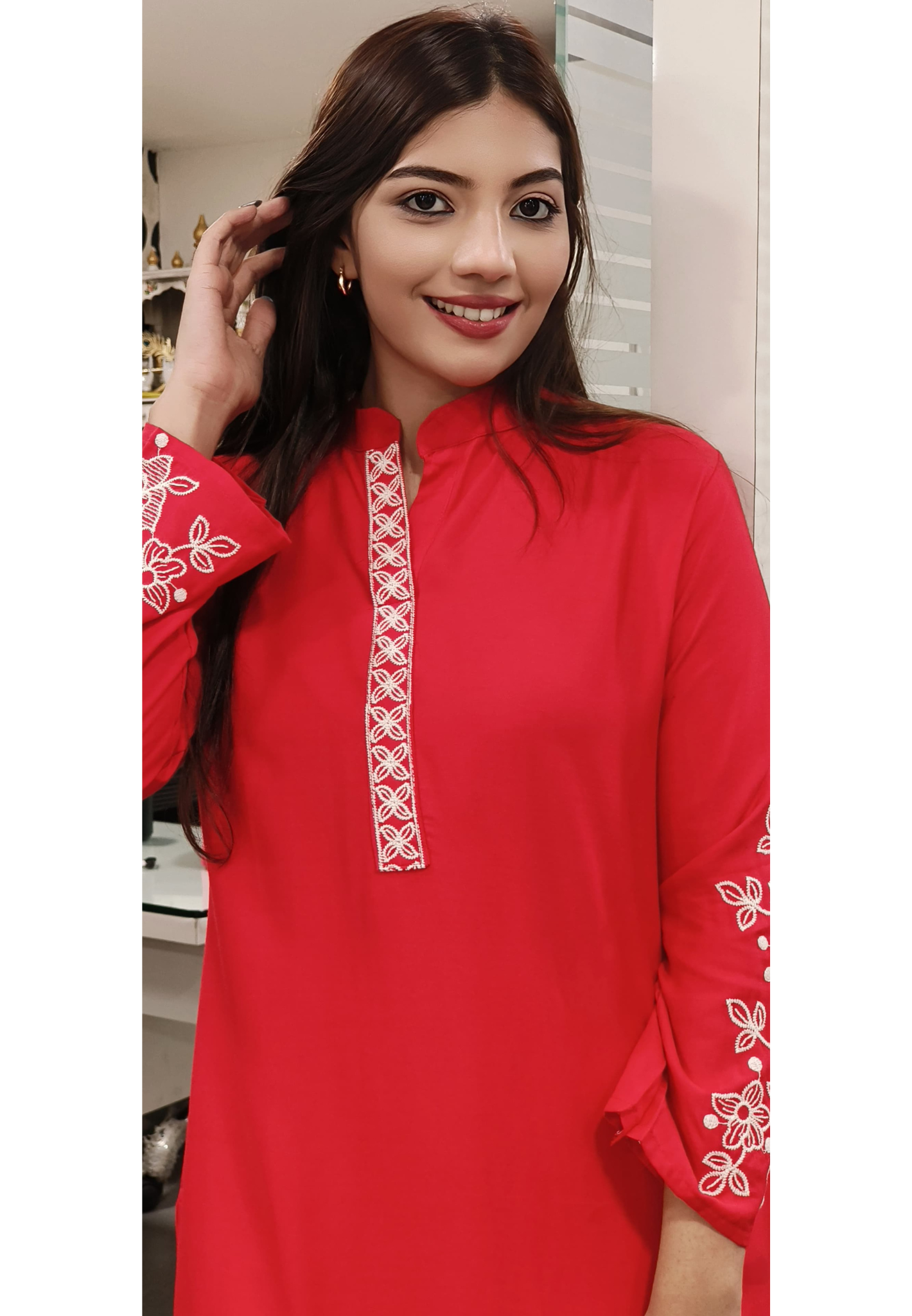 Medarian Collar Soild Color Embroidered Cord Set With Embroidered Bottom-9528,9527