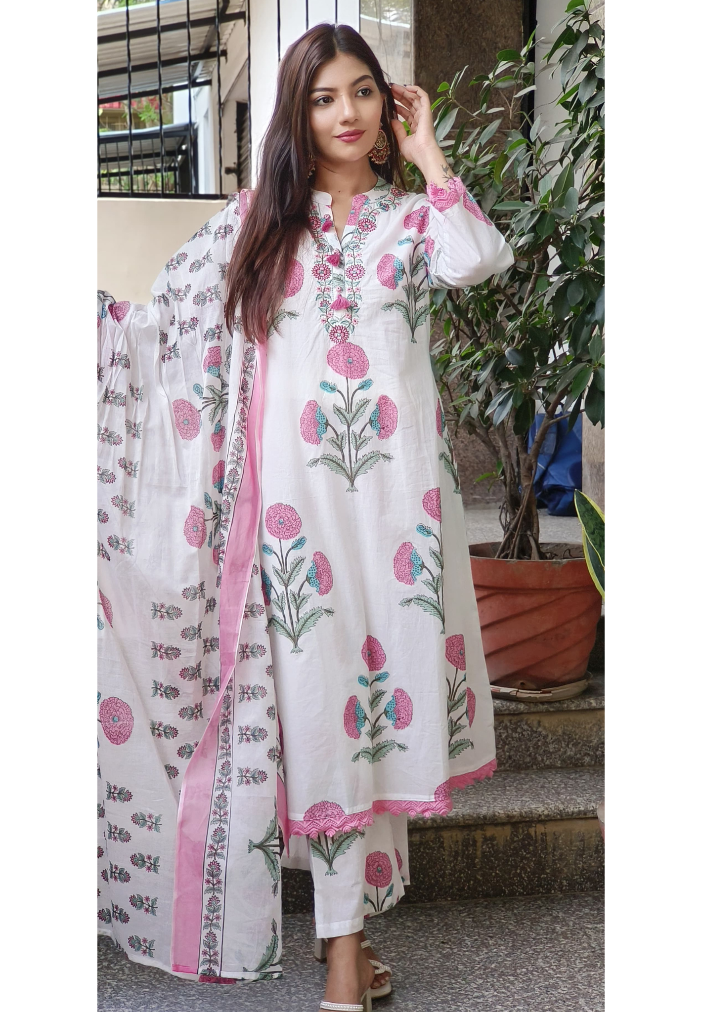 Cotton Floral Printed  Kurta Pant with Printed Cotton Dupatta-09453