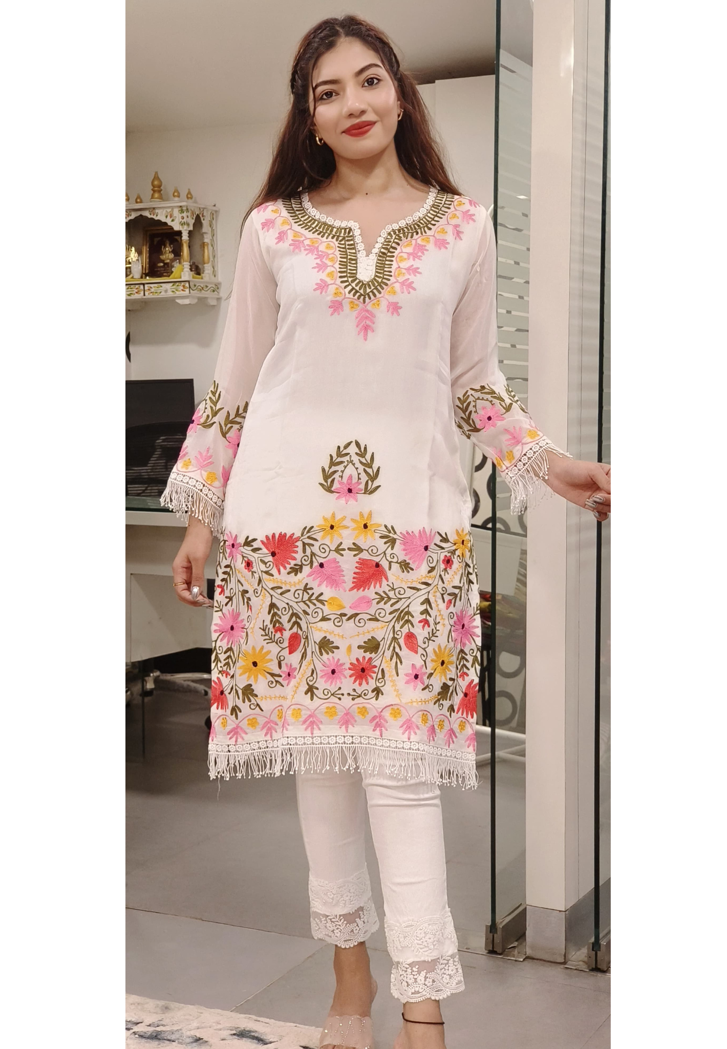 Chikankari Embroidered  Organza Only Kurti -9045 Dispatching After 15 Days