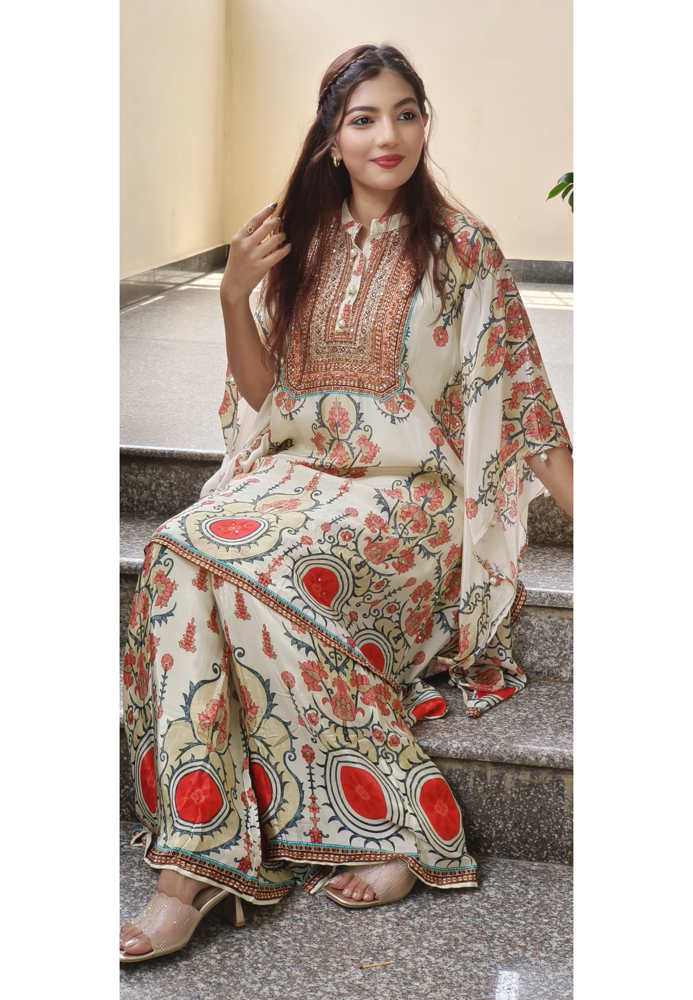 Crepe Digital Printed Kaftan Suit-9100