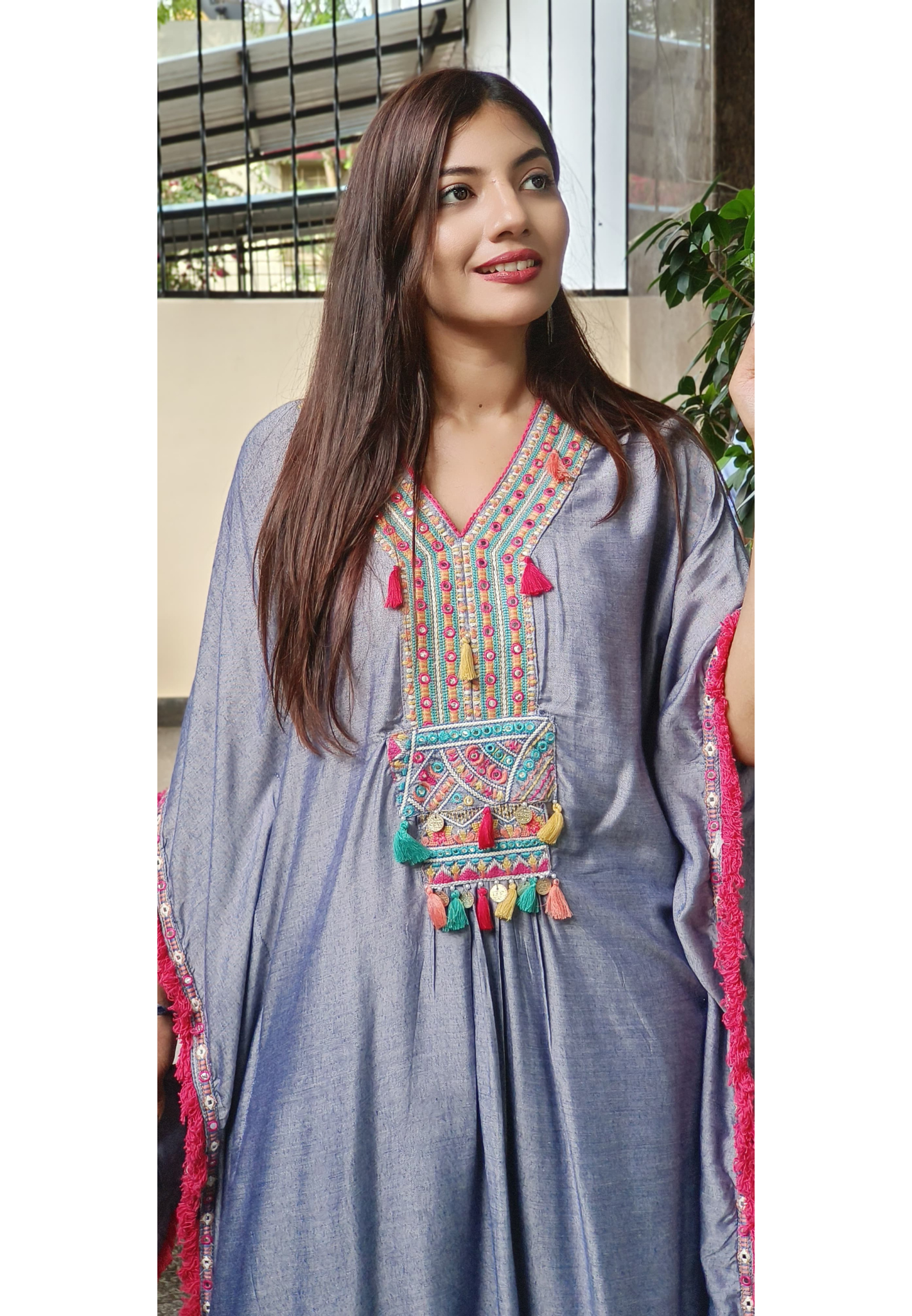 Boho Style Kaftan with Pant Set with Pouch
