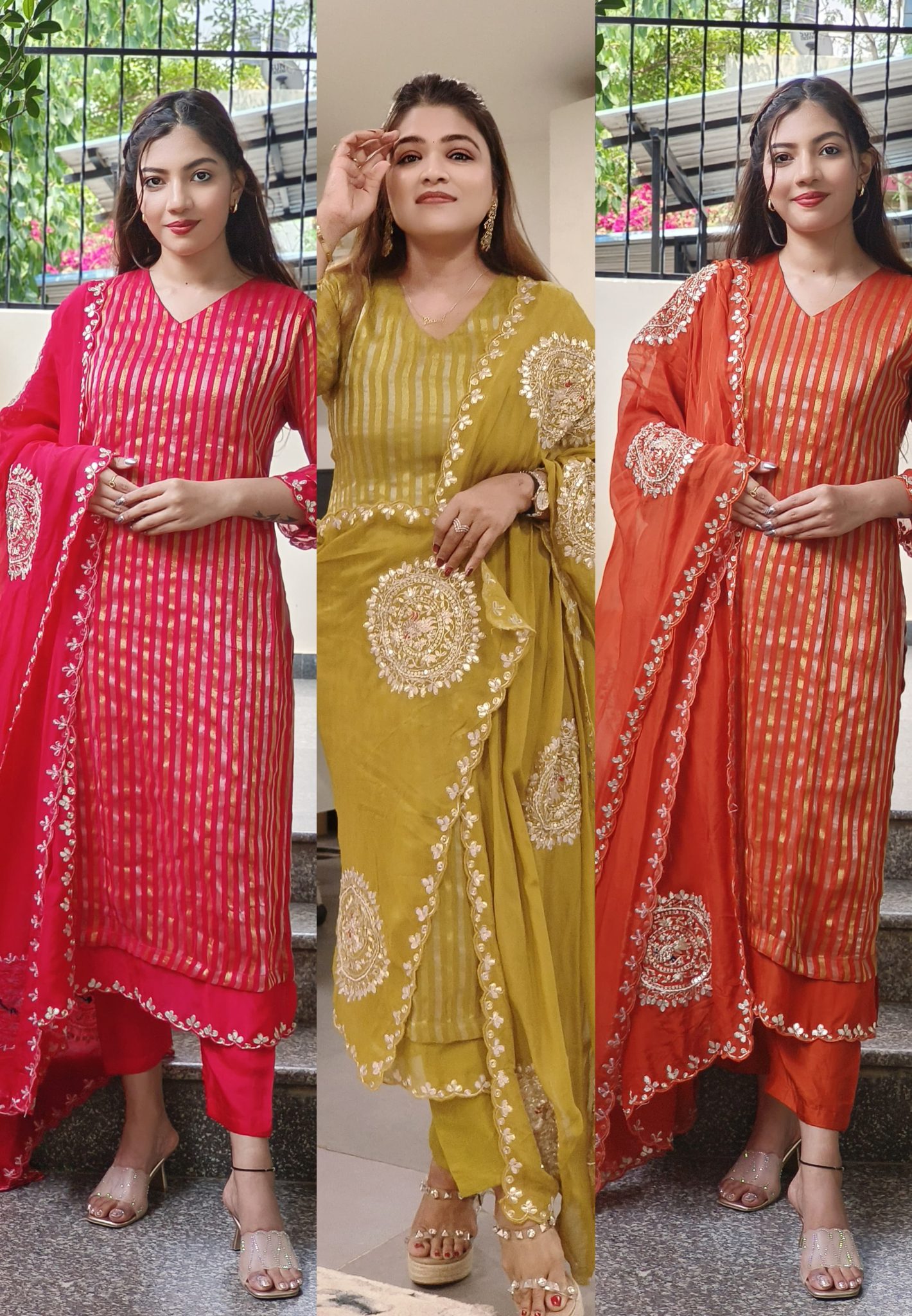 Beautiful Soft Organza Shimmer Tissue Full Kurta With Embroidered Organza Dupatta  Set-9517