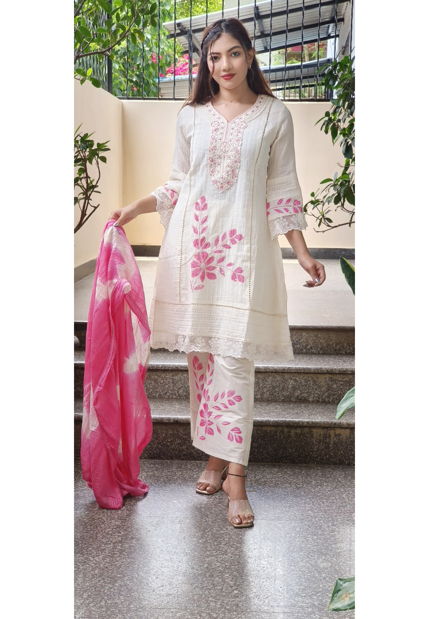 Cotton Embroidered Pakistani Style Full Short Kurta Set With Dupatta -9544/9543/9542