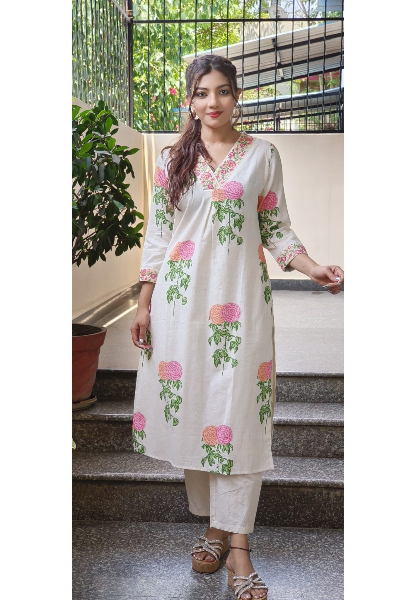 Casual Wear Kurta Pant Set in Flex Cotton-