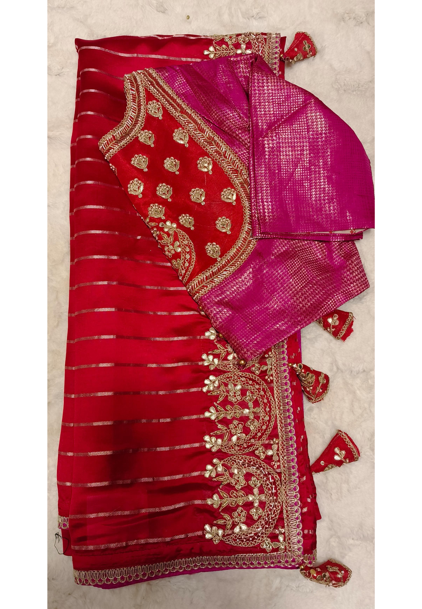 Heavy Zari Work Dupian Silk Designer Saree With Stiched Padded Blouse