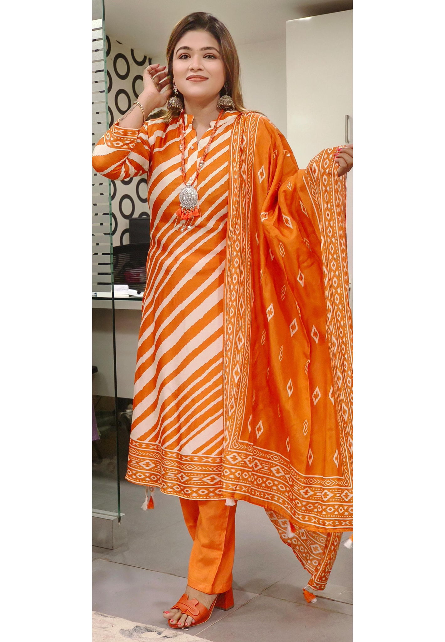 LEAN FIT Dola Silk Kurta Pant Set With Dupatta Stylish Neck piece- 09584 DISPATCHING WILL BE FROM TUESDAY