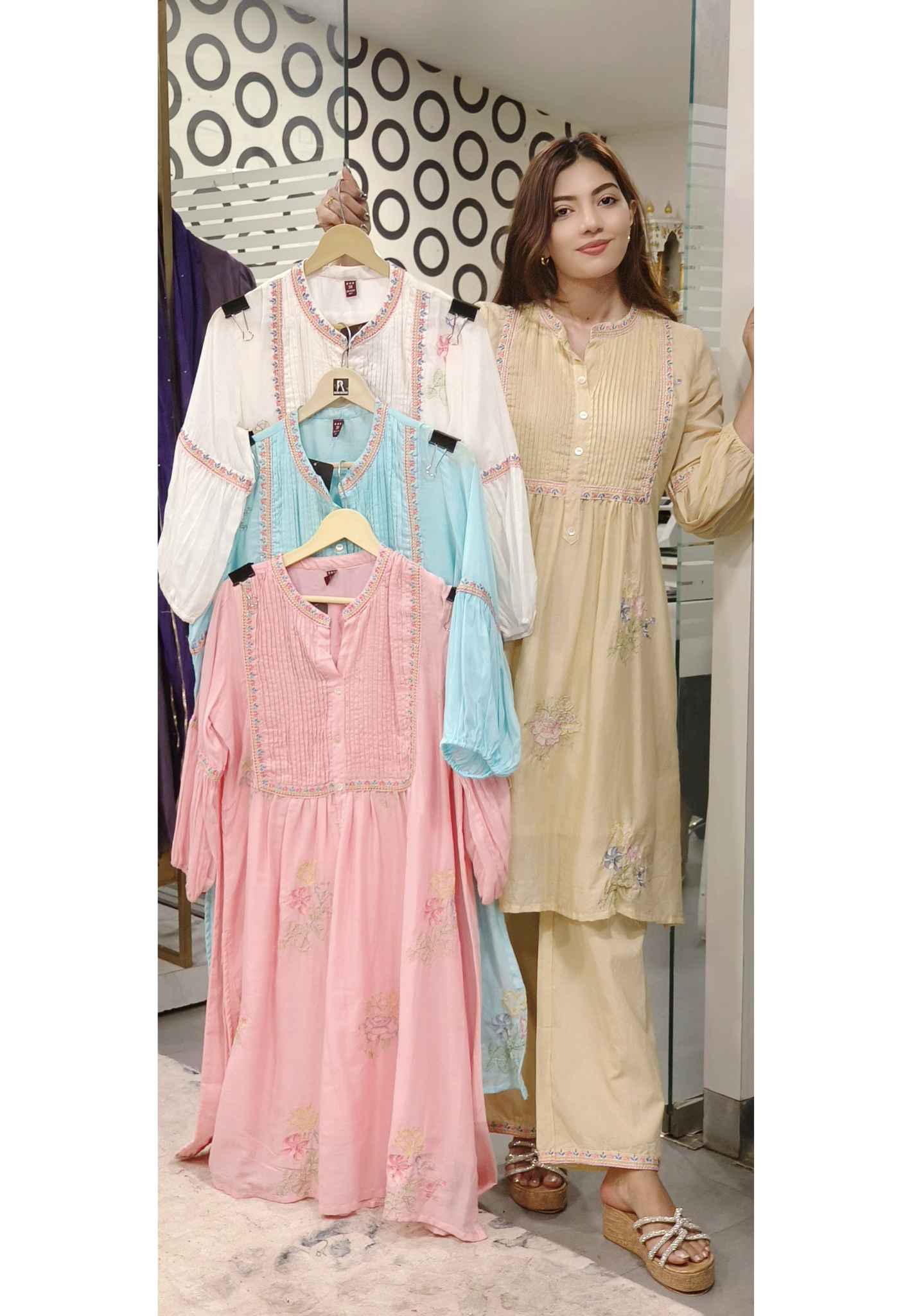 Mul Cotton Embroidered Summer Color Kurta Pant-9596,9597,9595,9599