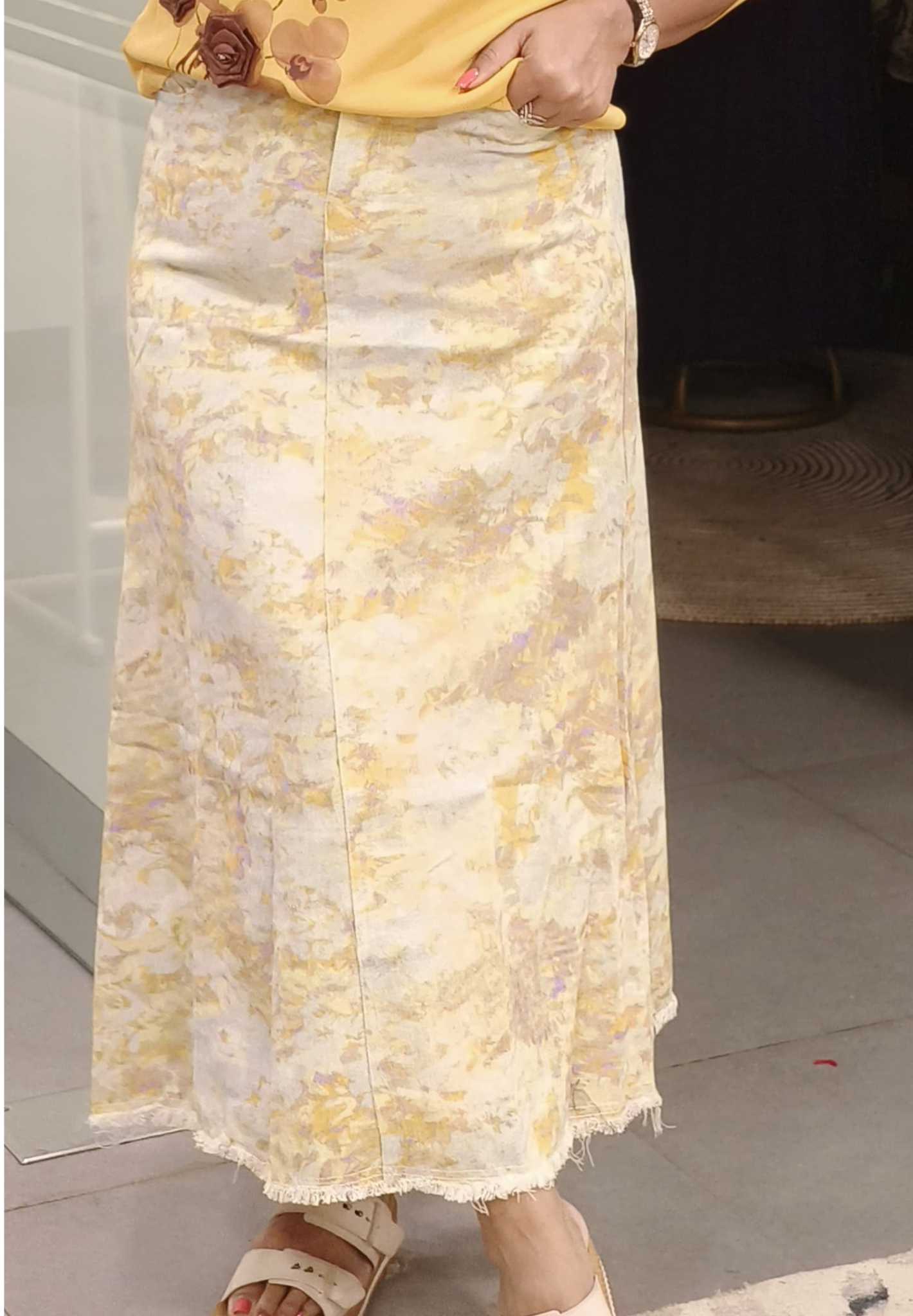 Floral Printed Denim Skirt