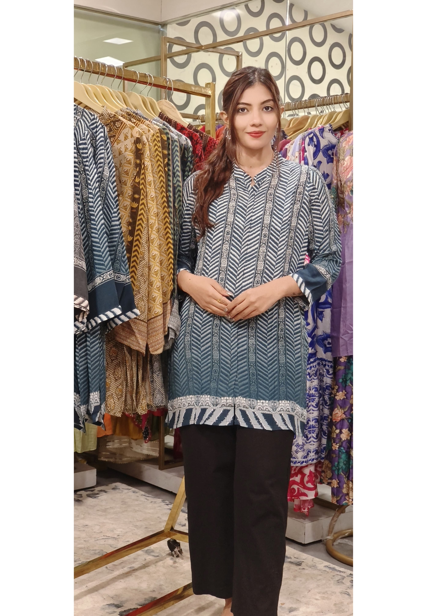 Abstract Printed Casual Wear Short Kurta In Crepe Fabric- 09726, 09725