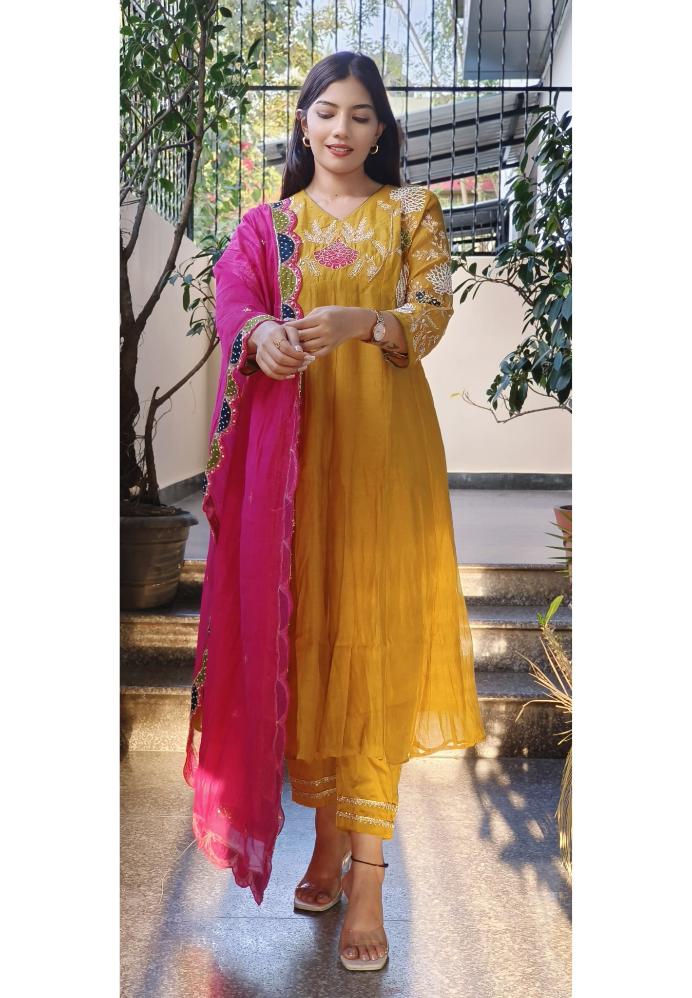 Beautiful Mul Chanderi Zardozi And Bead Work Full Set-08830-58829