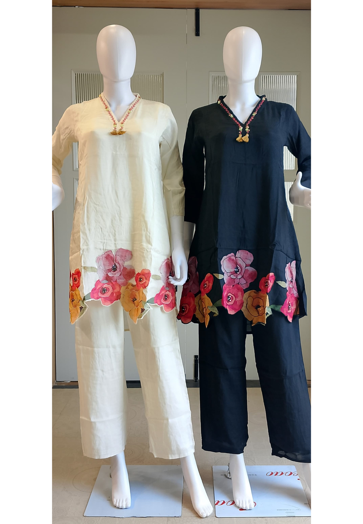 Pretty Patch Work Floral Scallop Embroidered & Cut Work Co-Ord Set In Muslin Fabric- 09849, 09850