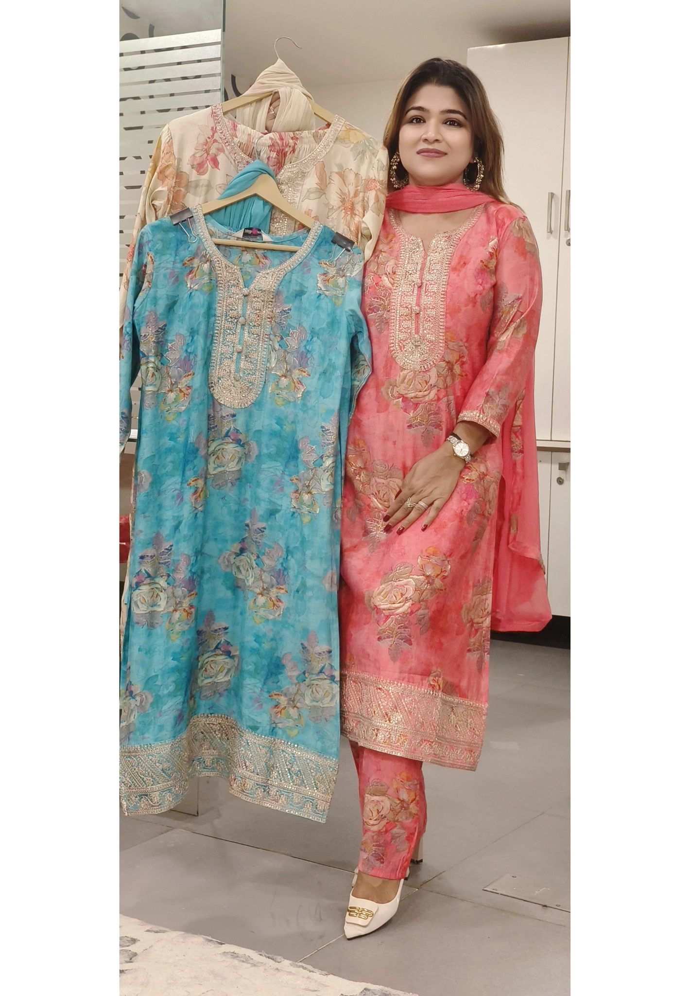 Ready To Wear Floral Printed Full Suit Set In Modal Muslin Fabric- 10147, 10148 & 10149