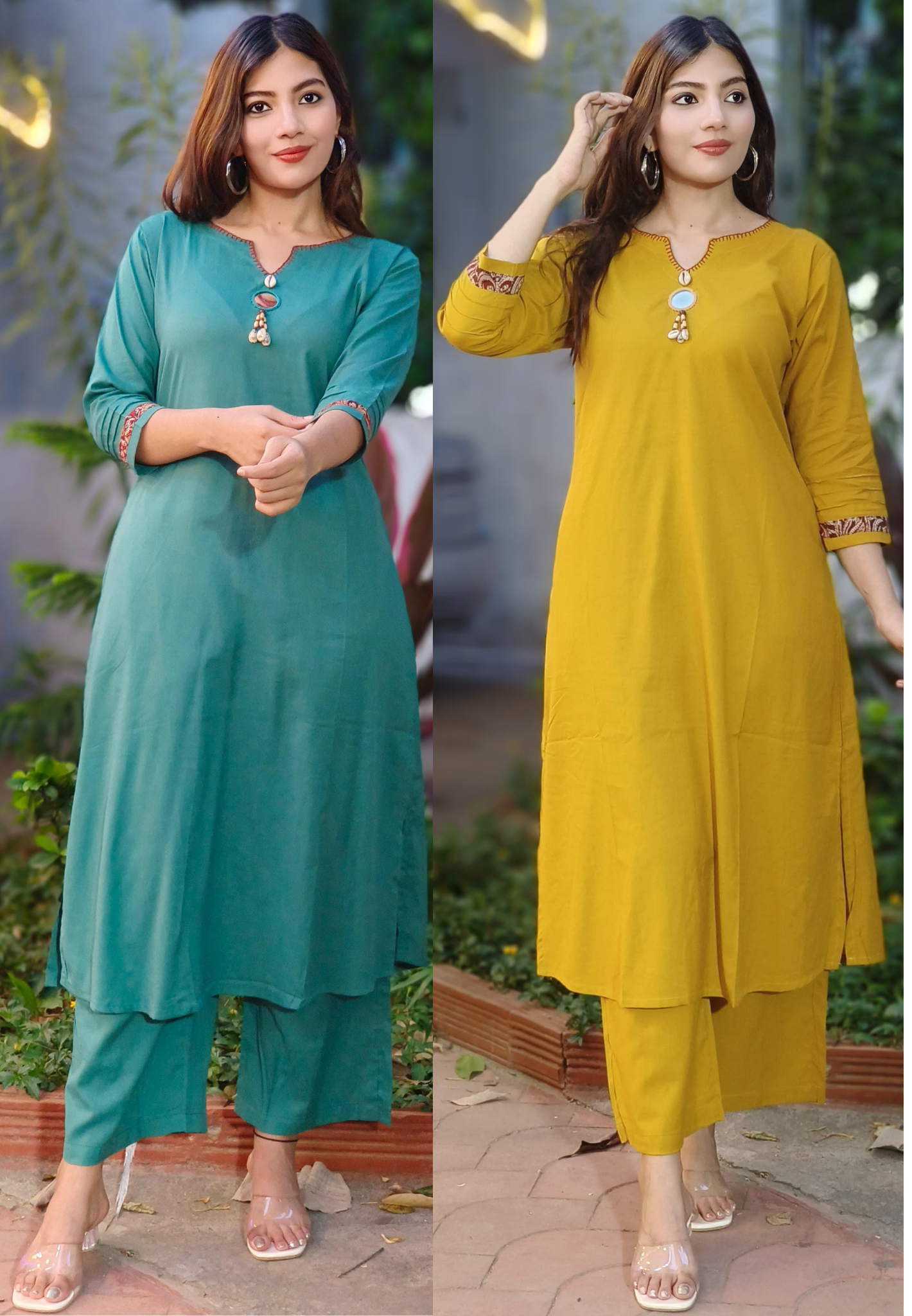 Solid Kurta With Loose Bottom In Cotton Fabric- 10249, 10250