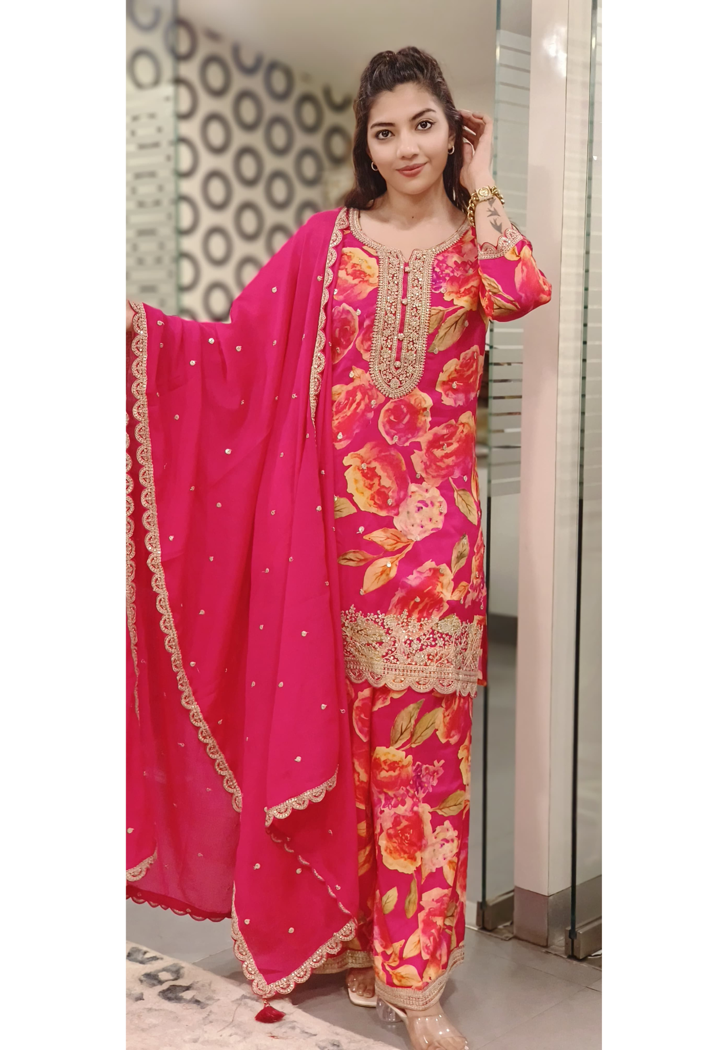 Beautiful Zardosi Work Kurta And Palazzo With Dupatta-08066