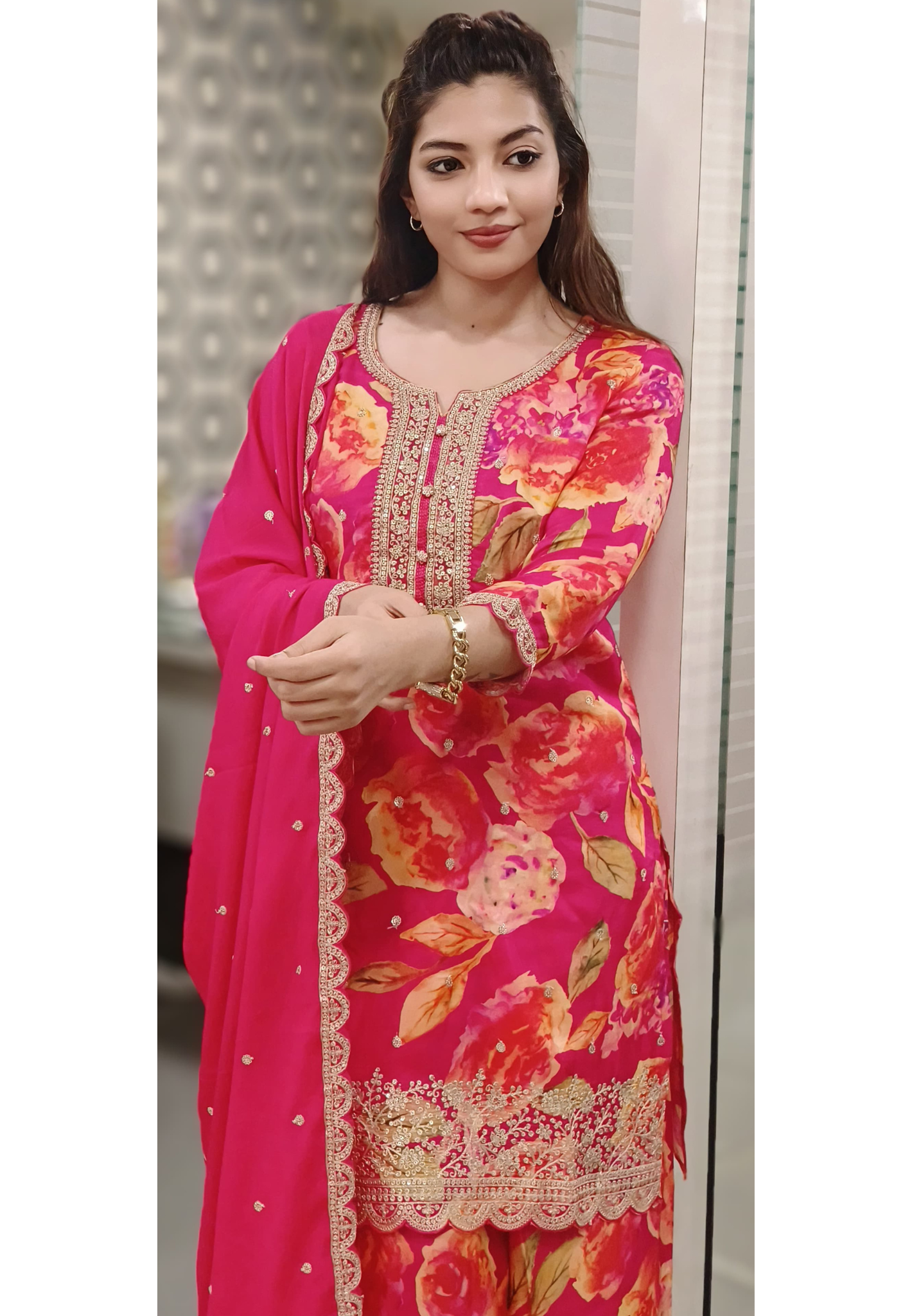 Beautiful Zardosi Work Kurta And Palazzo With Dupatta-08066
