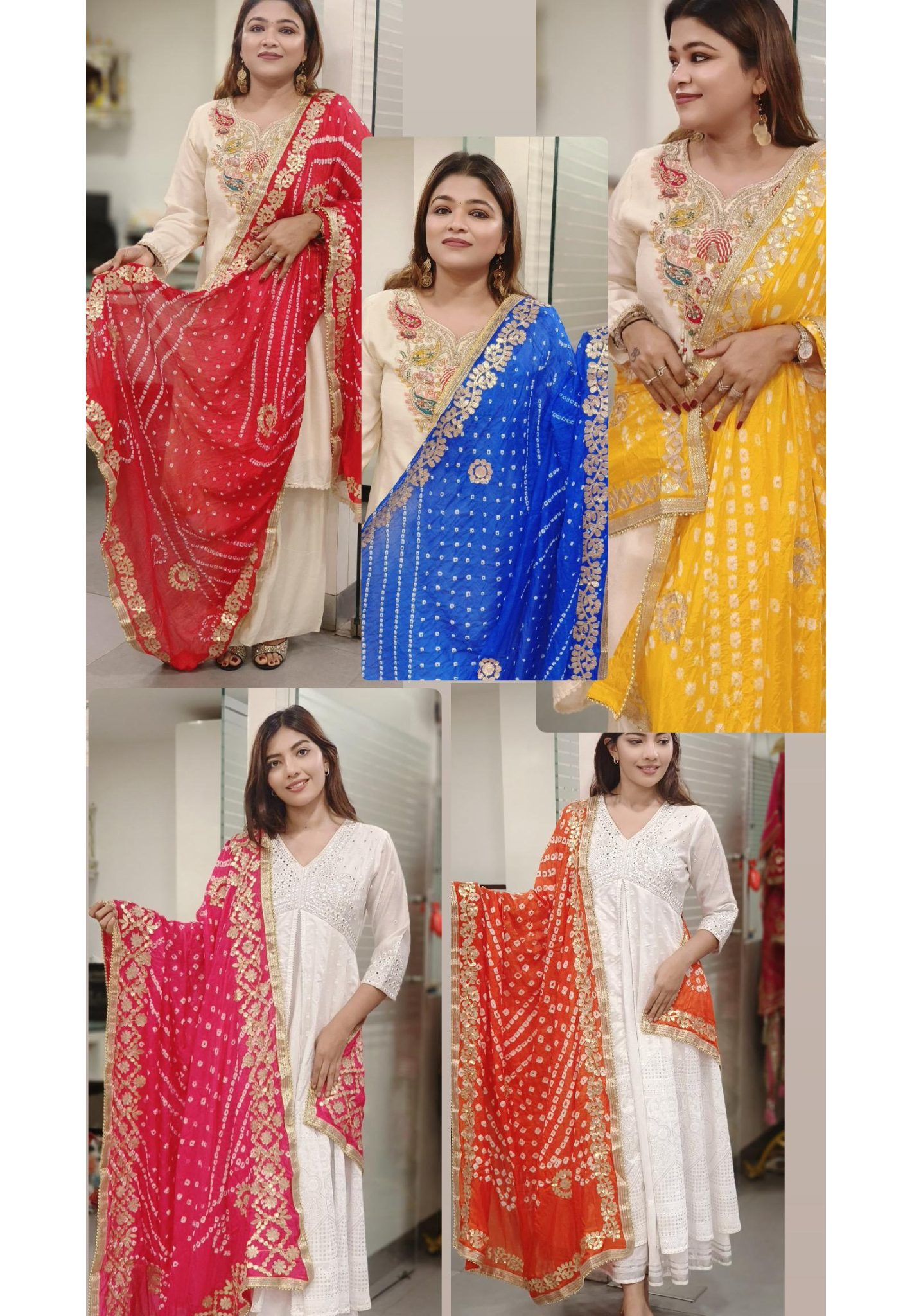 Muslin Silk Bandhani Printed Beautiful Gotta Work Border Dupatta Only Dispatching after 10 Days