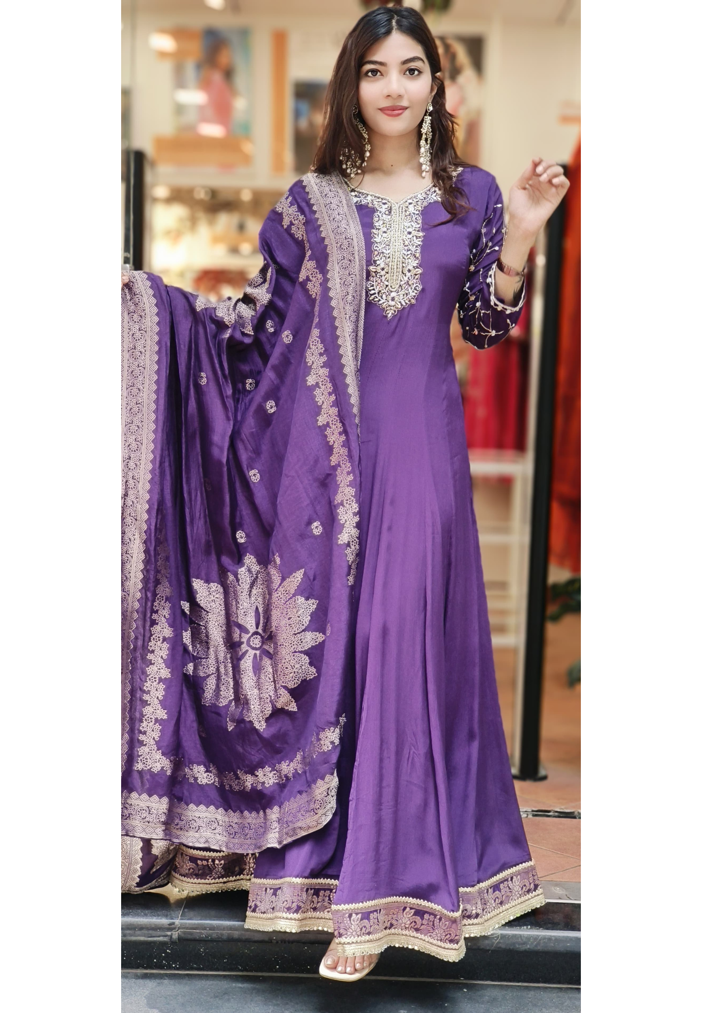 Beautiful Cut Dane & Thread Embroidery Panel Anarkali Gown With Dupatta In Chinon Fabric 10332,10331