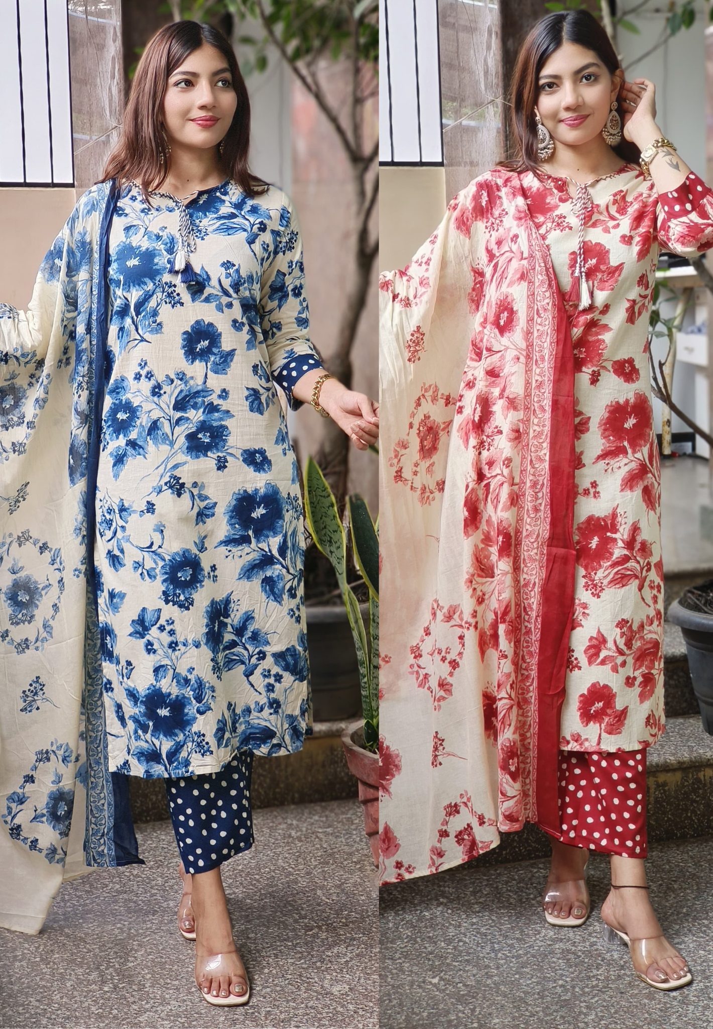 Pure Cotton Nord Neck Floral Print Full Suit With Dupatta